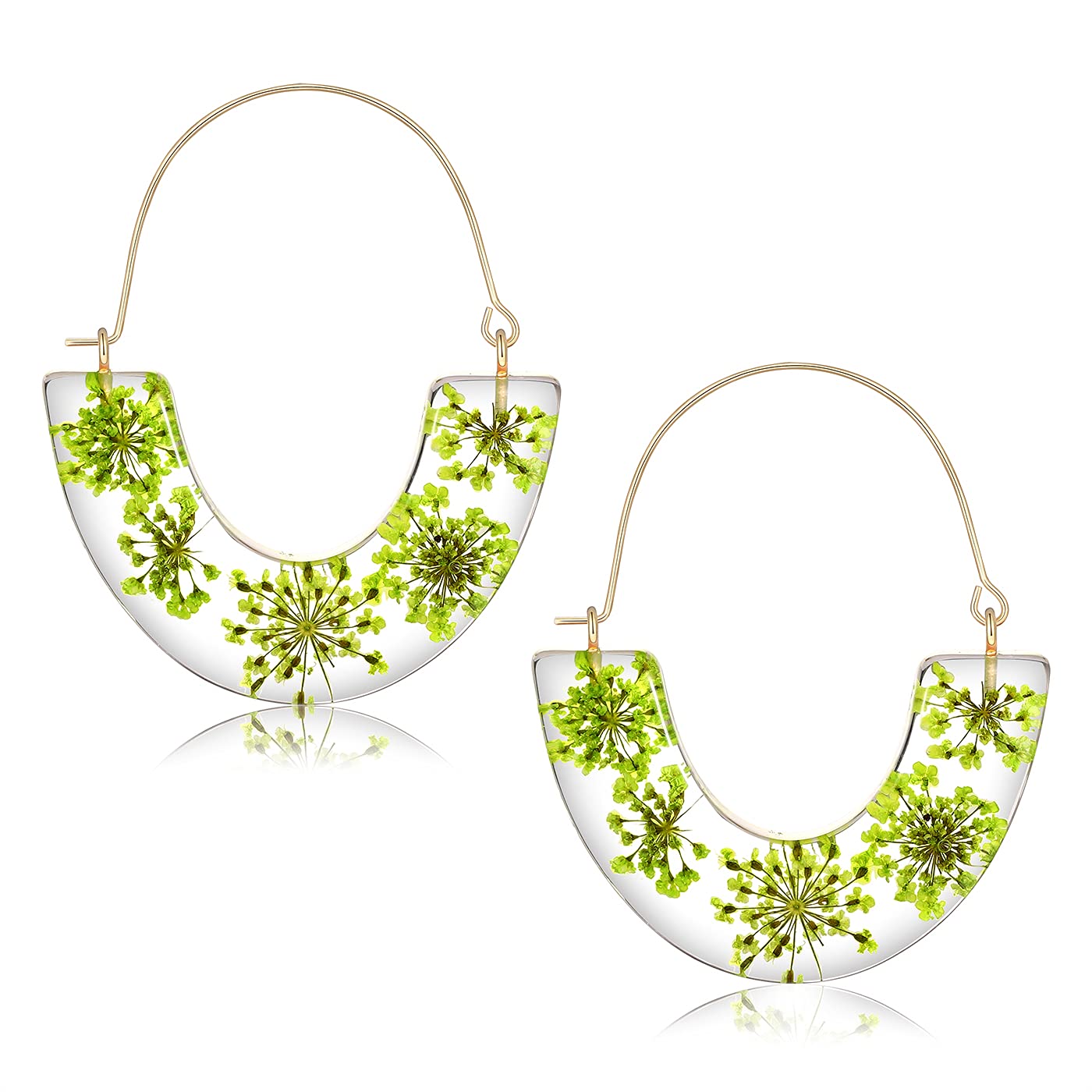 Pressed Flower Resin Hoop Earrings for Women - Real Floral Dangle Drop Earrings, Handmade Statement Jewelry for Birthday, Wedding, Party Gifts | Boho Chic, Casual & Formal Wear Accessories