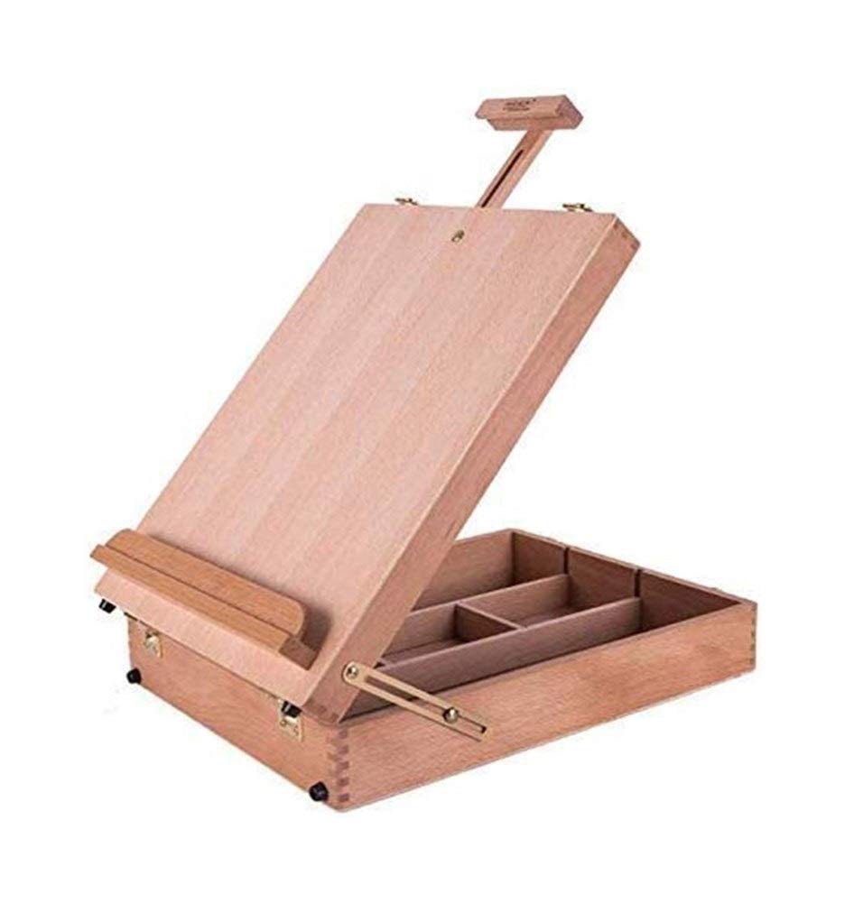 Premium Beechwood Adjustable Wooden Sketchbox Easel - Portable Artist Desktop Storage Case for Paint, Markers & Sketch Pads - Perfect for Students, Professionals & Outdoor Painting (Color: Large)
