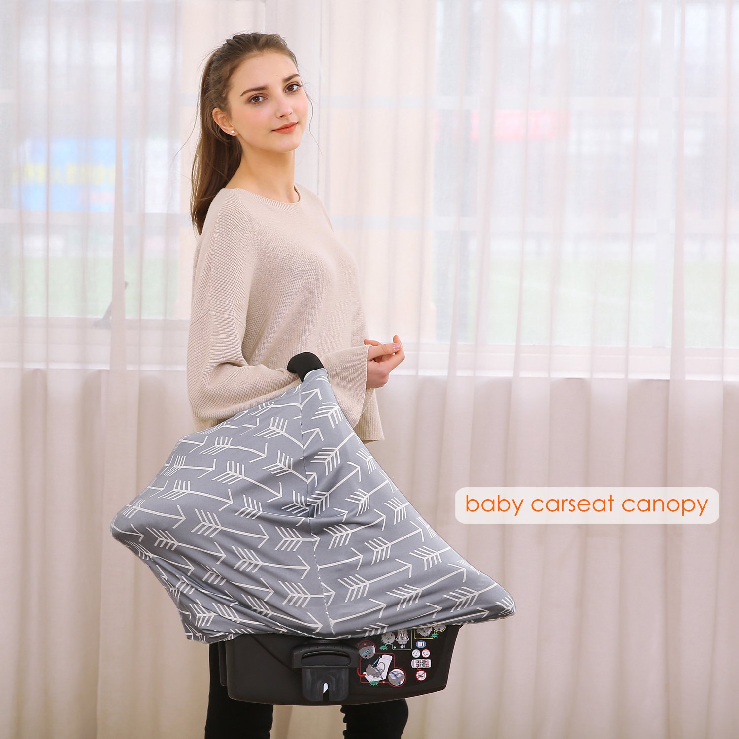 Multi-Use Baby Car Seat Canopy & Nursing Cover - Breathable Stroller Cover for Boys & Girls, Perfect Baby Shower Gift (Classic Arrows) | Ideal for Travel, Shopping & Breastfeeding in Public