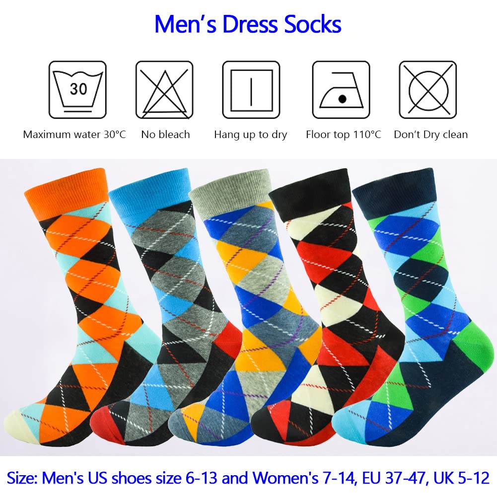 DRASEX Men's Dress Socks - Funky Colorful Crew Socks for Work & Casual Wear - Breathable Cotton Patterned Socks for Office, Business & Daily Use