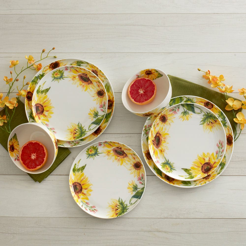 24-Piece Sunflower Dinnerware Set for 6 - Modern Floral Tableware for Family Dinners, Parties & Everyday Use
