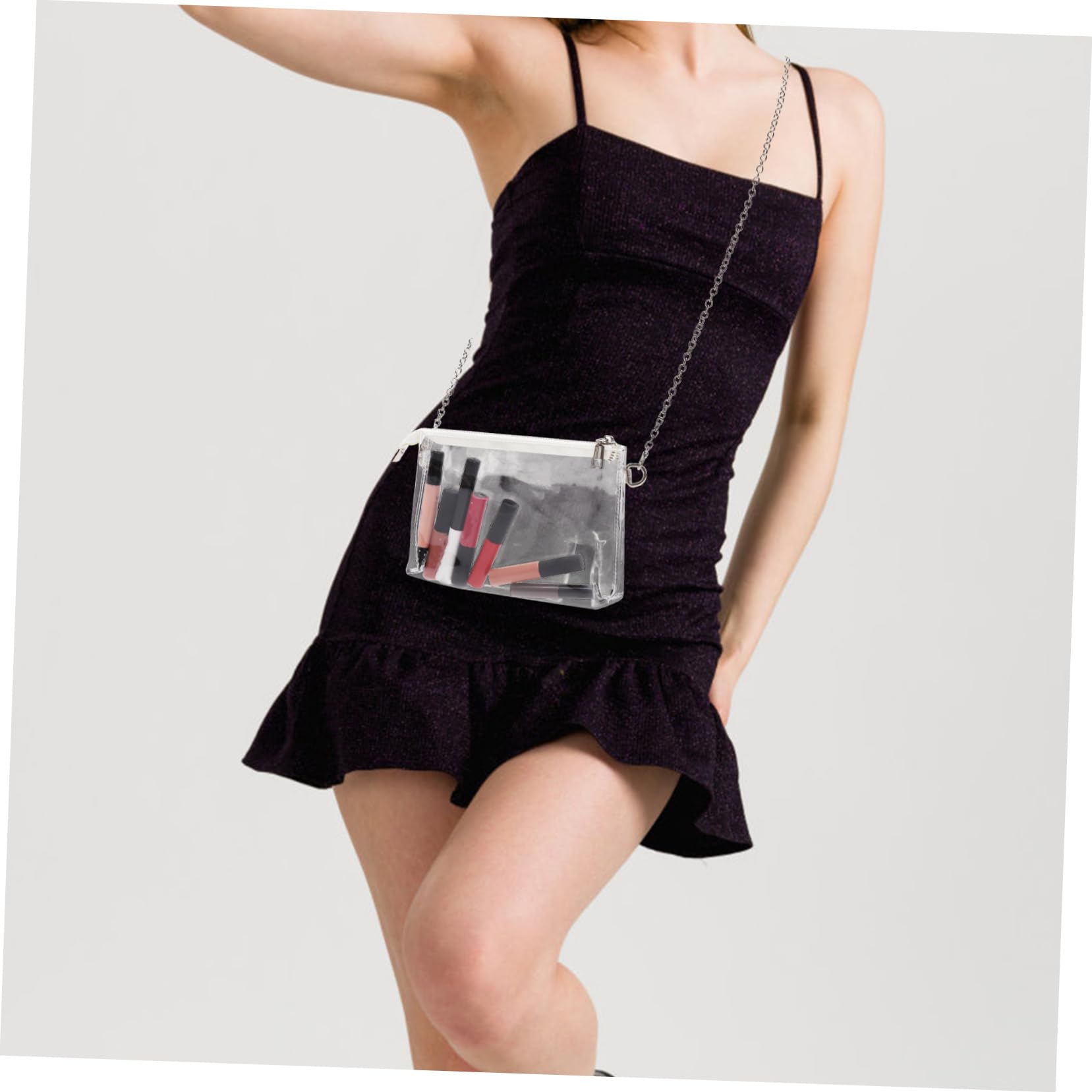 OATIPHO Clear PVC Crossbody Bag - Small Metal Chain Purse for Stadium Events