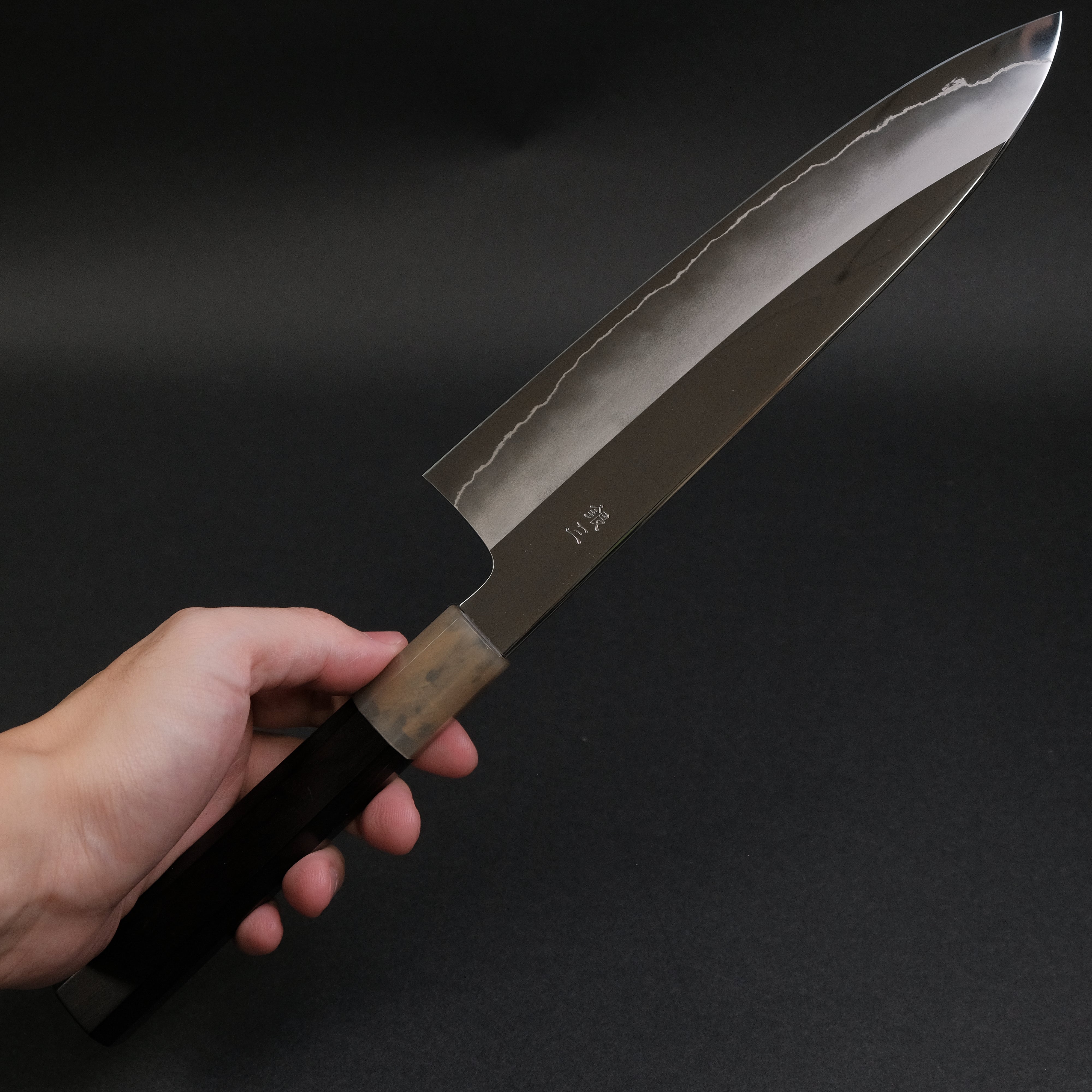 Hitohira Kikuchiyo Rou Silver #3 Mirror Polished Gyuto 210mm Japanese Chef Knife with Ebony Handle - Perfect for Sushi, Meat Cutting & Professional Kitchen Use