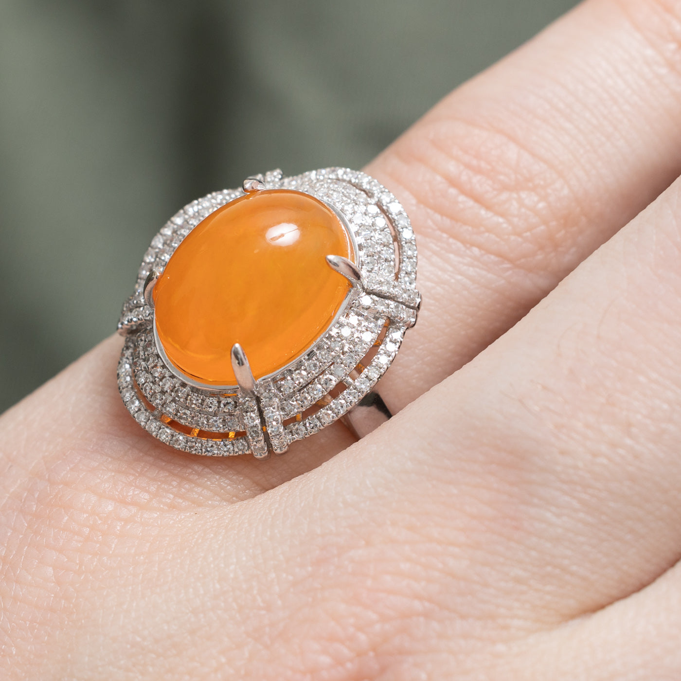 Exquisite 6.36ct Fire Opal & 0.61ct Diamond Cocktail Ring - Size 6.5 | Elegant Evening Wear, Special Occasion Jewelry, Gift for Her