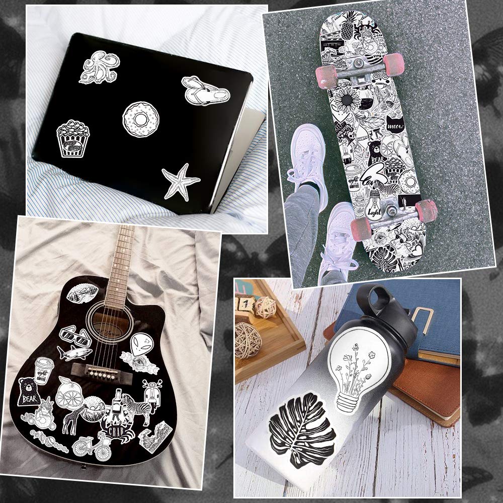 QTL Cute Black and White VSCO Stickers Pack - 50Pcs Waterproof Decals for Teen Girls & Adults - Perfect for Water Bottles, Laptops, Journals & DIY Crafts - Aesthetic Vinyl Stickers for Scrapbooking & Room Decor