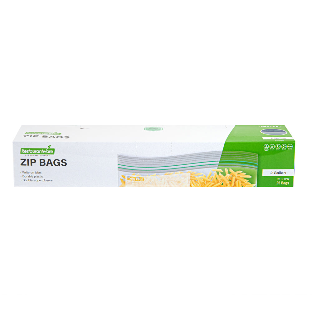 Bag Tek 2 Gallon Clear Plastic Zip Bags with Double Zipper - BPA Free, Write-On Label (15 x 13 Inches) - 25 Count Box - Perfect for Food Storage, Travel Organizing & Craft Supplies