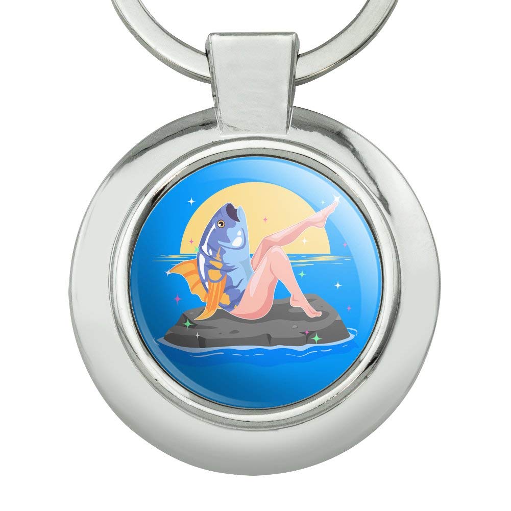 Reverse Mermaid with Tuna Head Keychain - Unique Chrome Plated Metal Key Ring for Women & Men | Funny Novelty Gift for Mermaid Lovers, Beach Party Favors, Bag Charms & Keychain Collections