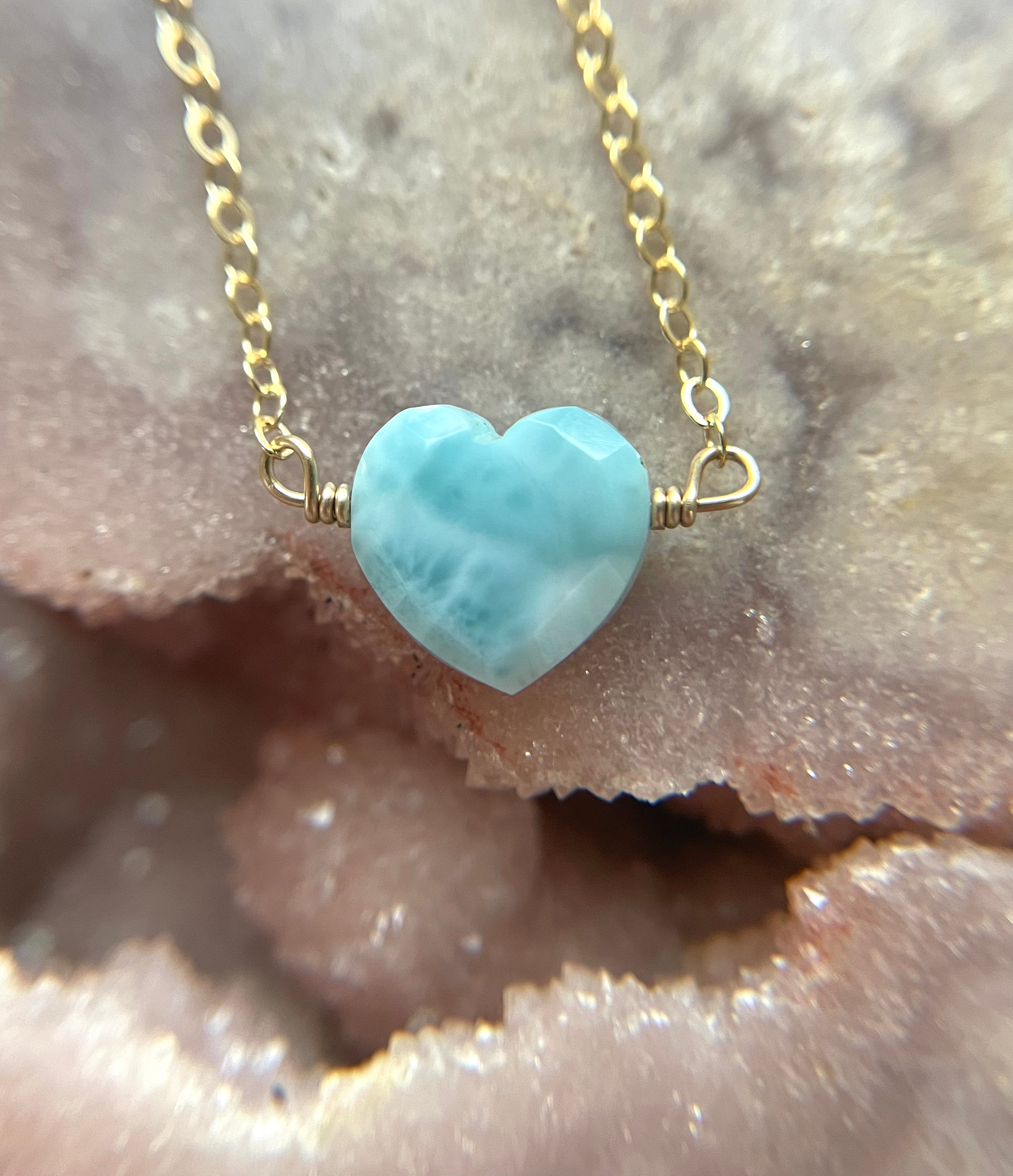 Larimar Heart Pendant Necklace - Genuine Blue Stone Jewelry for Women, Sterling Silver Chain, Handmade Boho Chic Gift for Her | Perfect for Weddings, Anniversaries & Everyday Elegance