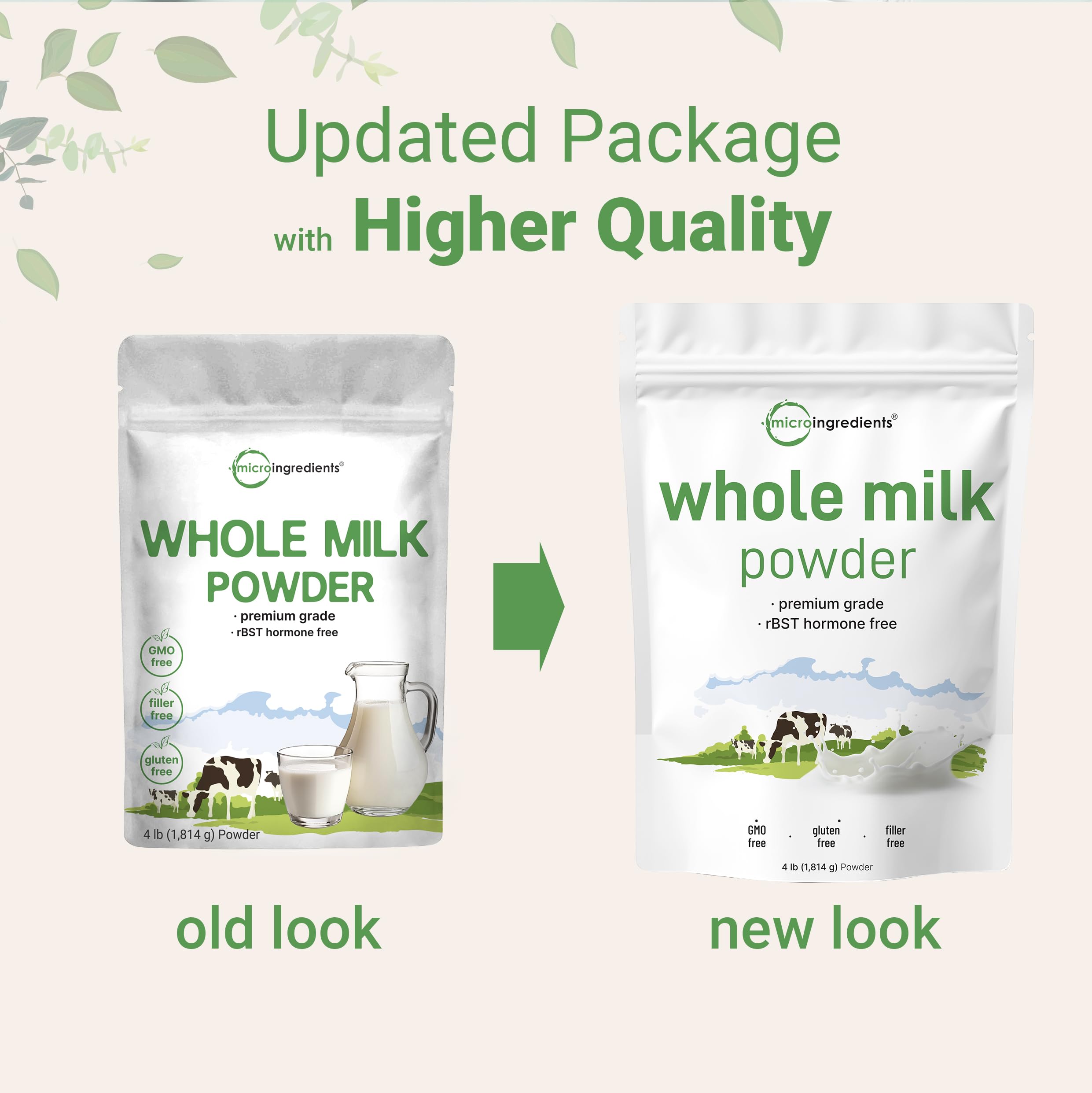 Micro Ingredients Whole Milk Powder, 4lbs | rBST Hormone Free, Pasture Raised, Non-GMO, High Protein | Premium Grade Powdered Milk for Baking, Cooking & Smoothies | Rich in Calcium & Vitamins