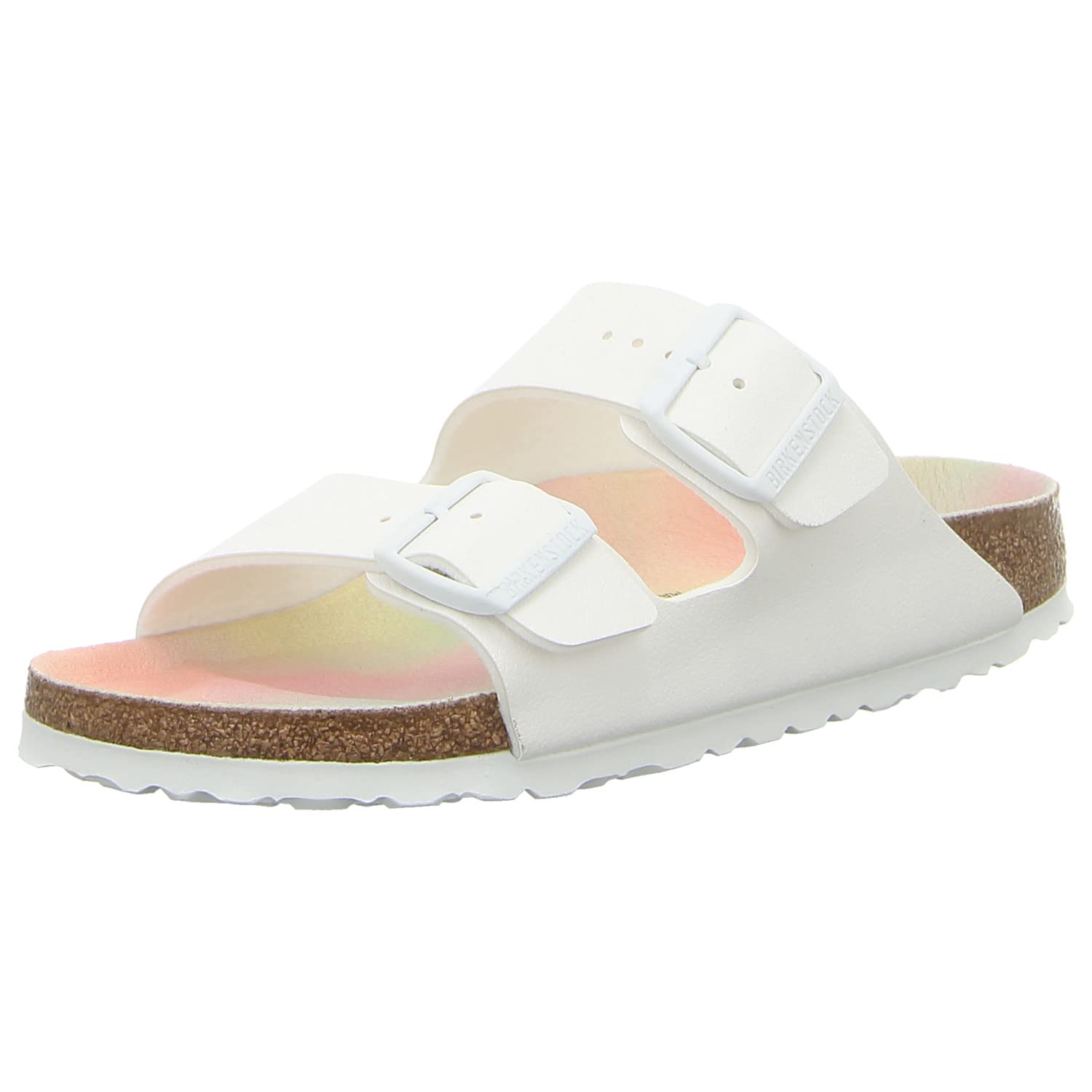 Birkenstock Vegan Arizona Women's Sandals - Comfortable White Cork Footbed Slides for Summer, Beach & Casual Wear | Eco-Friendly Vegan Leather