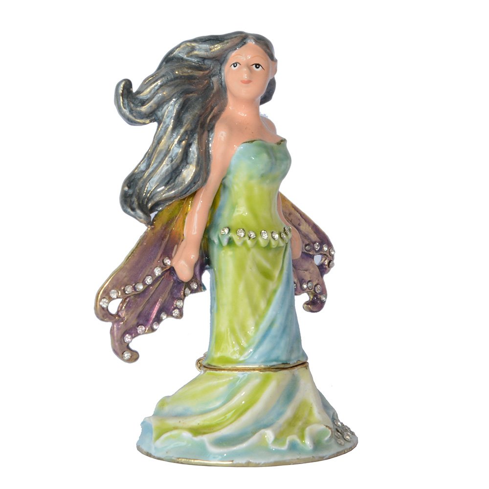 Hand-Painted Angel Trinket Box - Decorative Jewelry Storage with Hinged Lid, Ring & Earring Holder - Perfect for Vanity Table, Gift Giving & Collectible Display