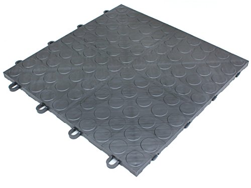 Interlocking Coin Pattern Garage Floor Tiles - Graphite Modular Deck Tiles (50-Piece Set) for Patio, Workshop & Outdoor Spaces