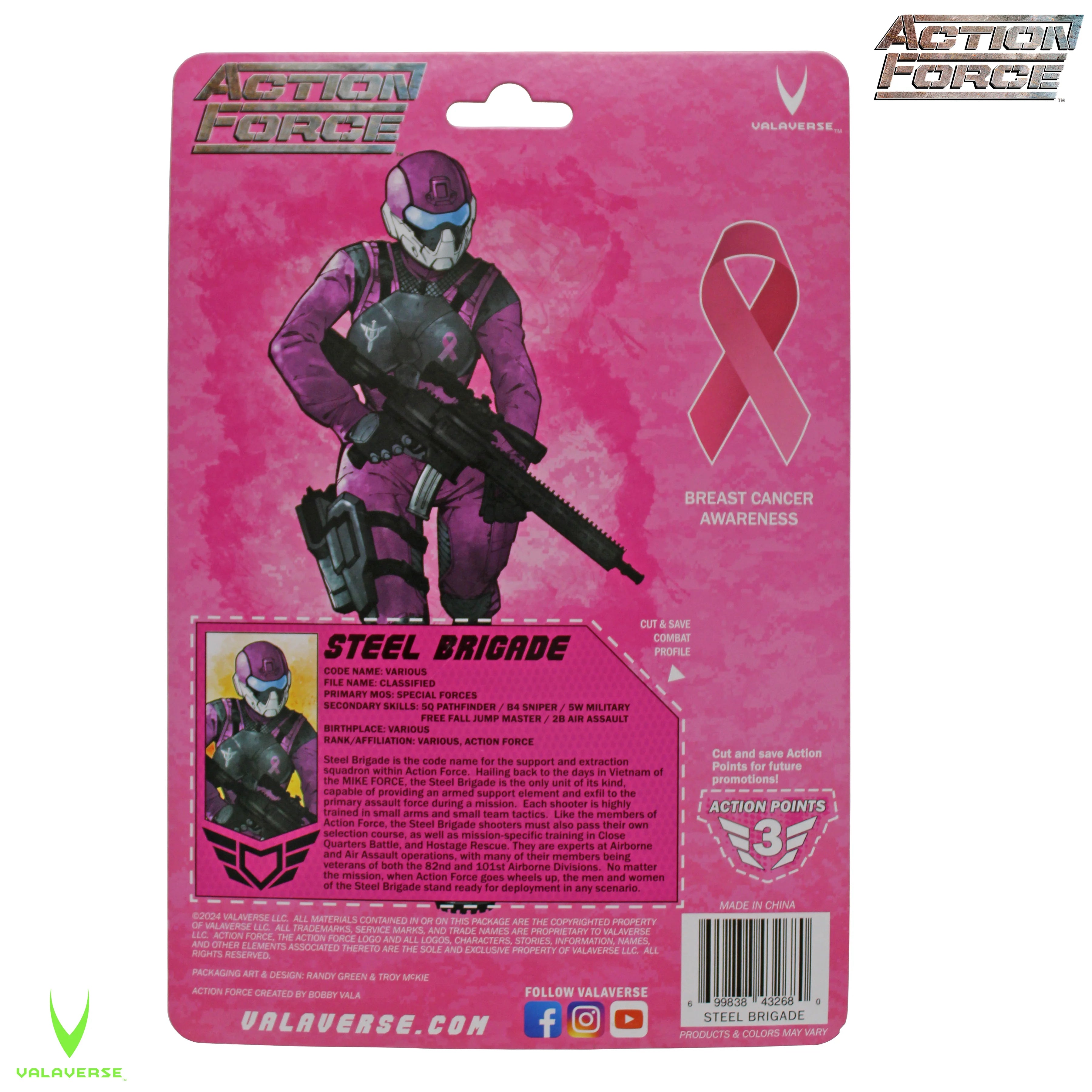 Steel Brigade Female Soldier (Breast Cancer Awareness Edition) - 1/12 Scale Action Figure by Action Force - Collectible Military Toy for Display, Gifts & Awareness Campaigns