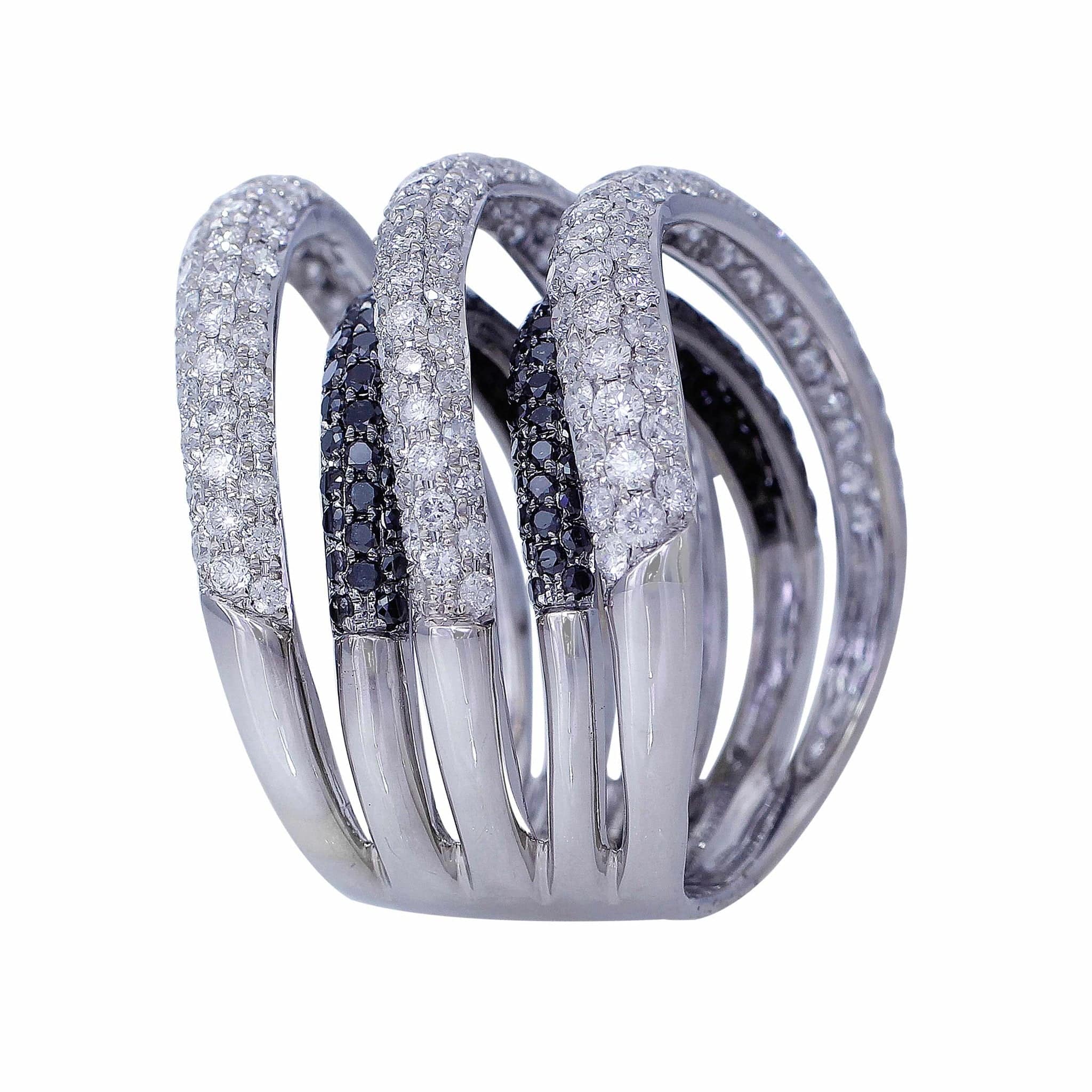 18K White Gold Pave Black and White Diamond Ring for Women - Elegant Wedding, Engagement & Anniversary Jewelry Gift