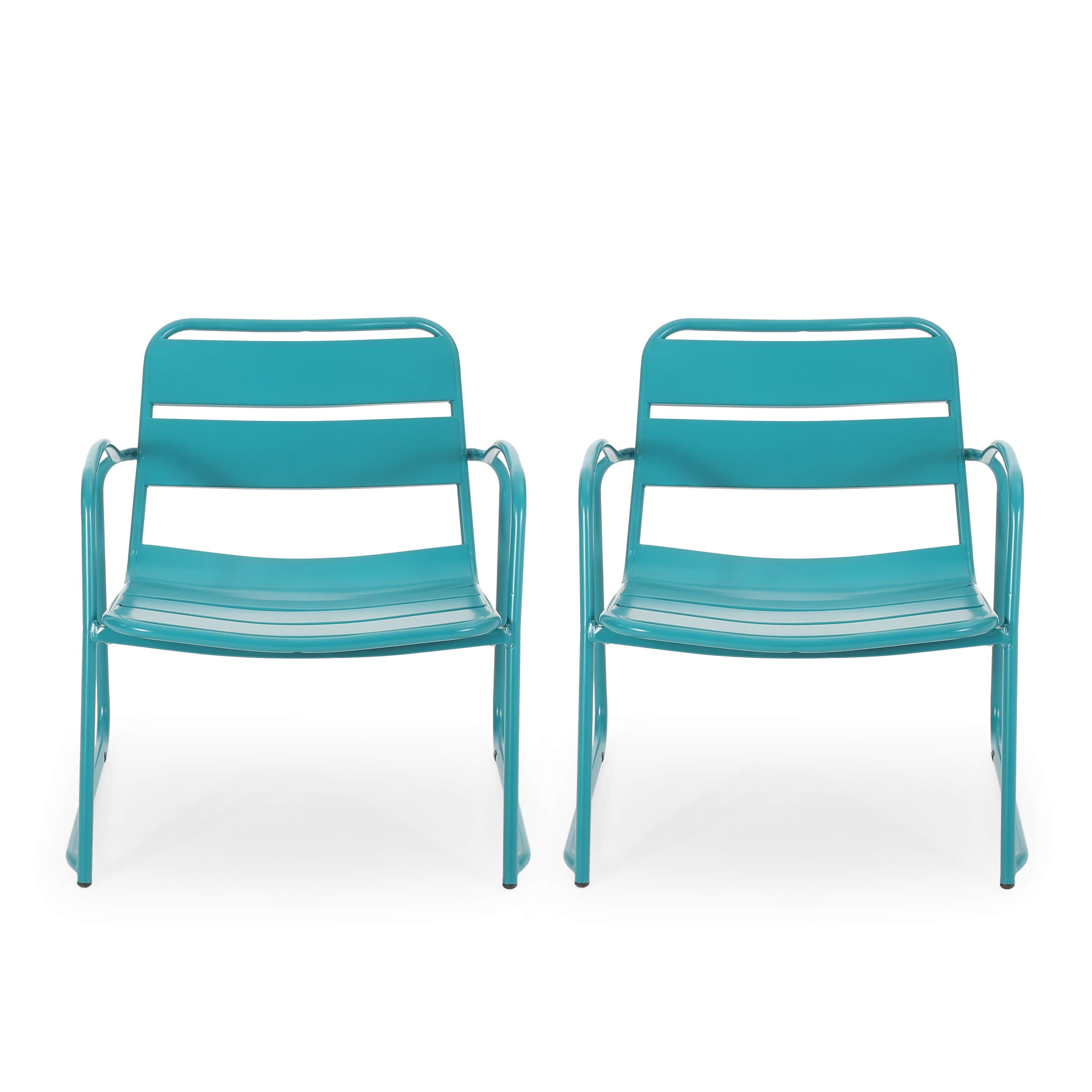 GDF Studio Outdoor Dining Chairs (Set of 2) - Matte Teal Patio Furniture for Garden, Poolside, Backyard & Restaurant Use