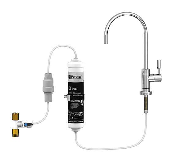 Puretec X3 Inline Undersink Water Filtration System with High Loop Faucet - 1.9 LPM Flow Rate | Under Sink Water Filter for Clean Drinking Water | Perfect for Kitchen, RV, and Office Use