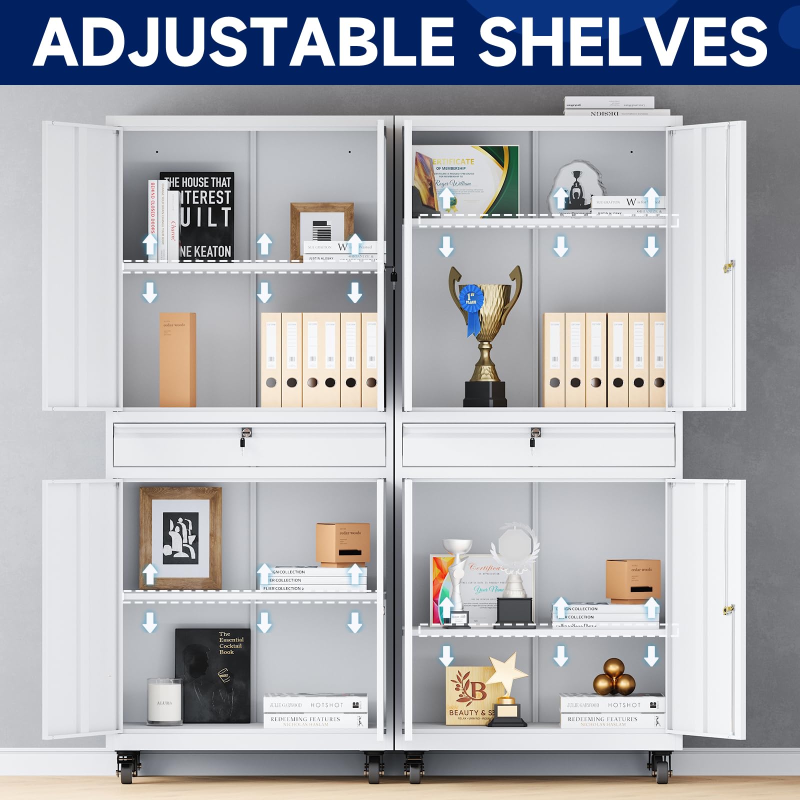Yizosh Heavy Duty Metal Garage Storage Cabinet with Locking Doors & Adjustable Shelves - 73