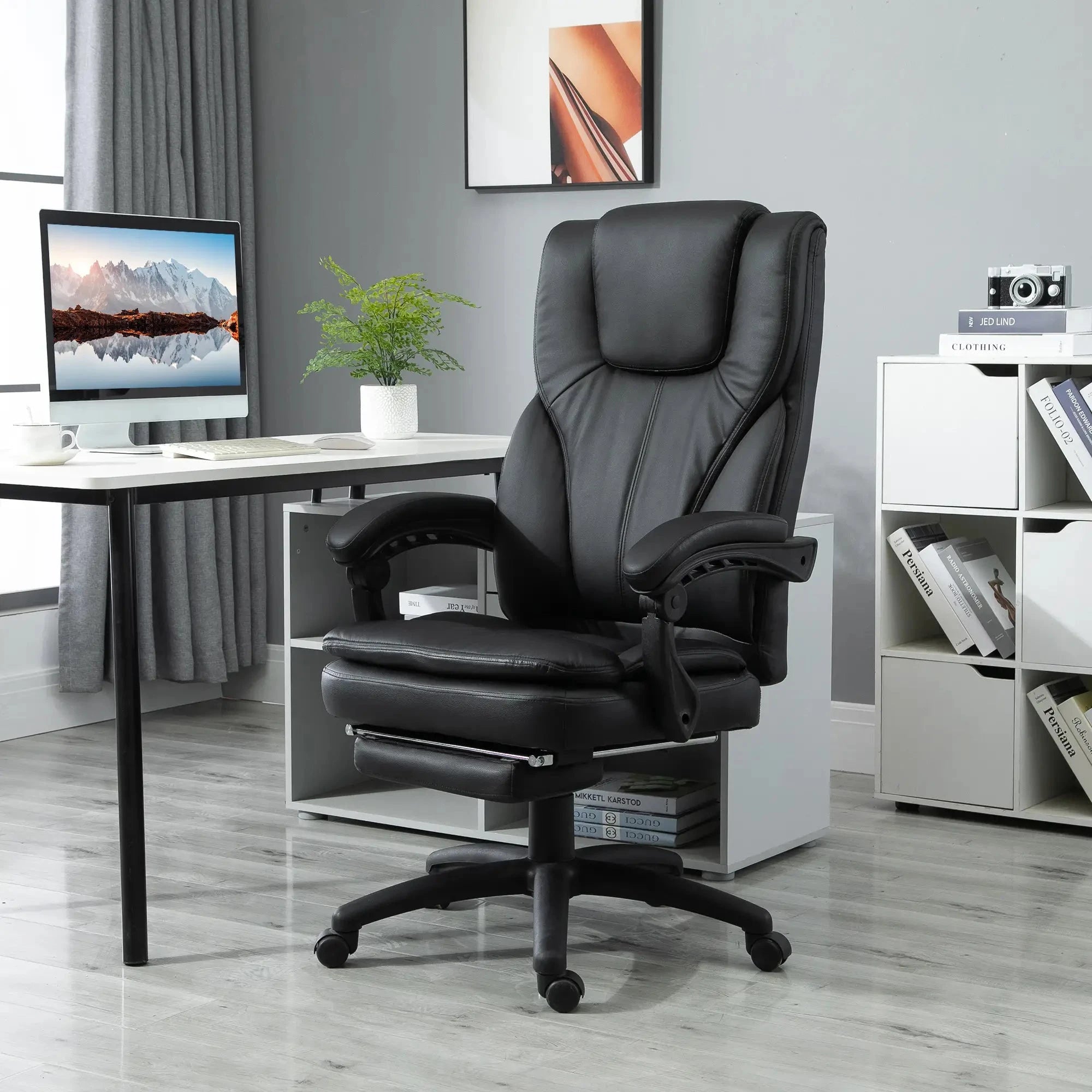 Vinsetto Ergonomic Office Chair with High Back, 6-Point Vibration Massage, 360° Swivel & Adjustable Height - Reclining Executive Chair with Retractable Footrest for Home Office, Gaming, and Workspace Comfort