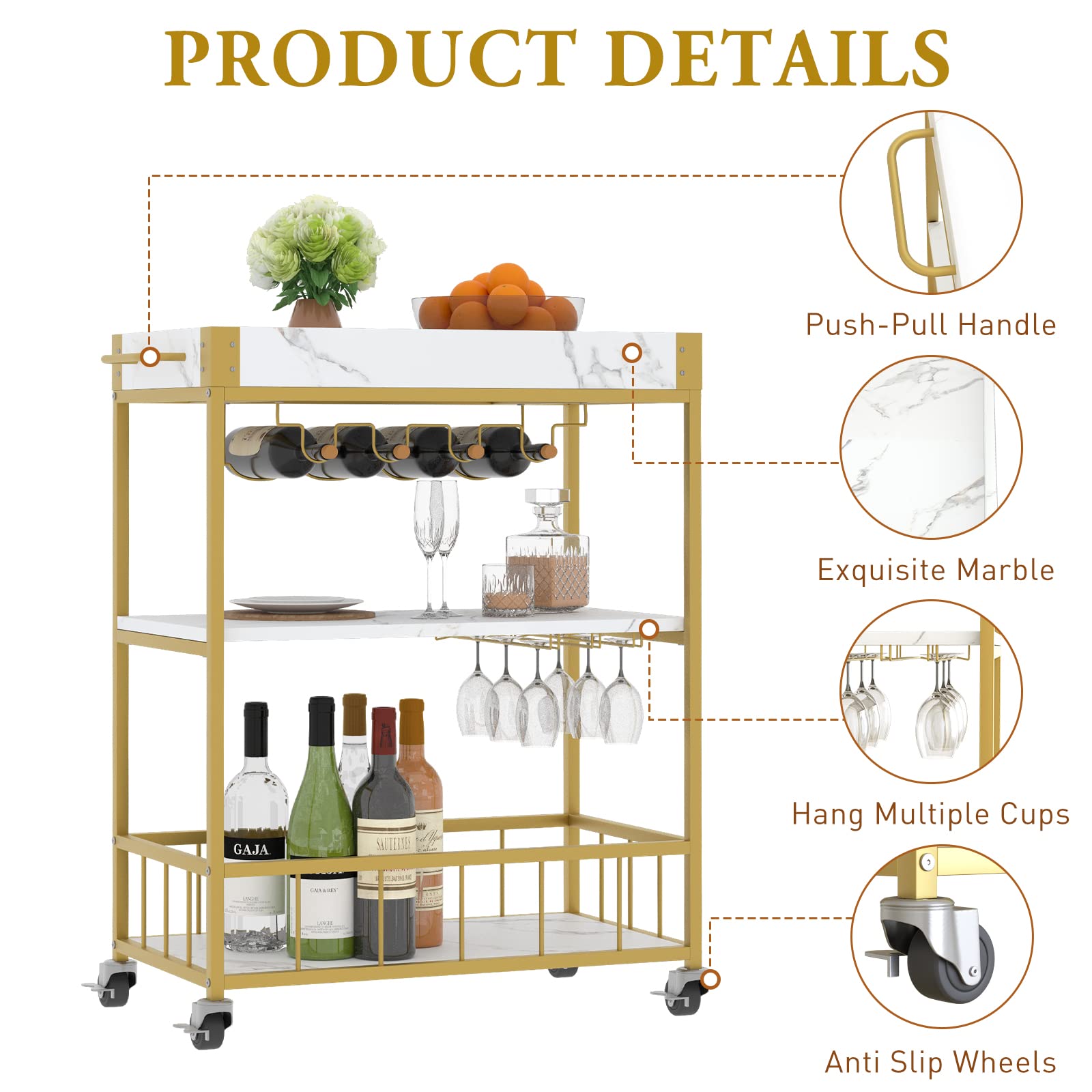 Gold Bar Cart with Wheels - 34