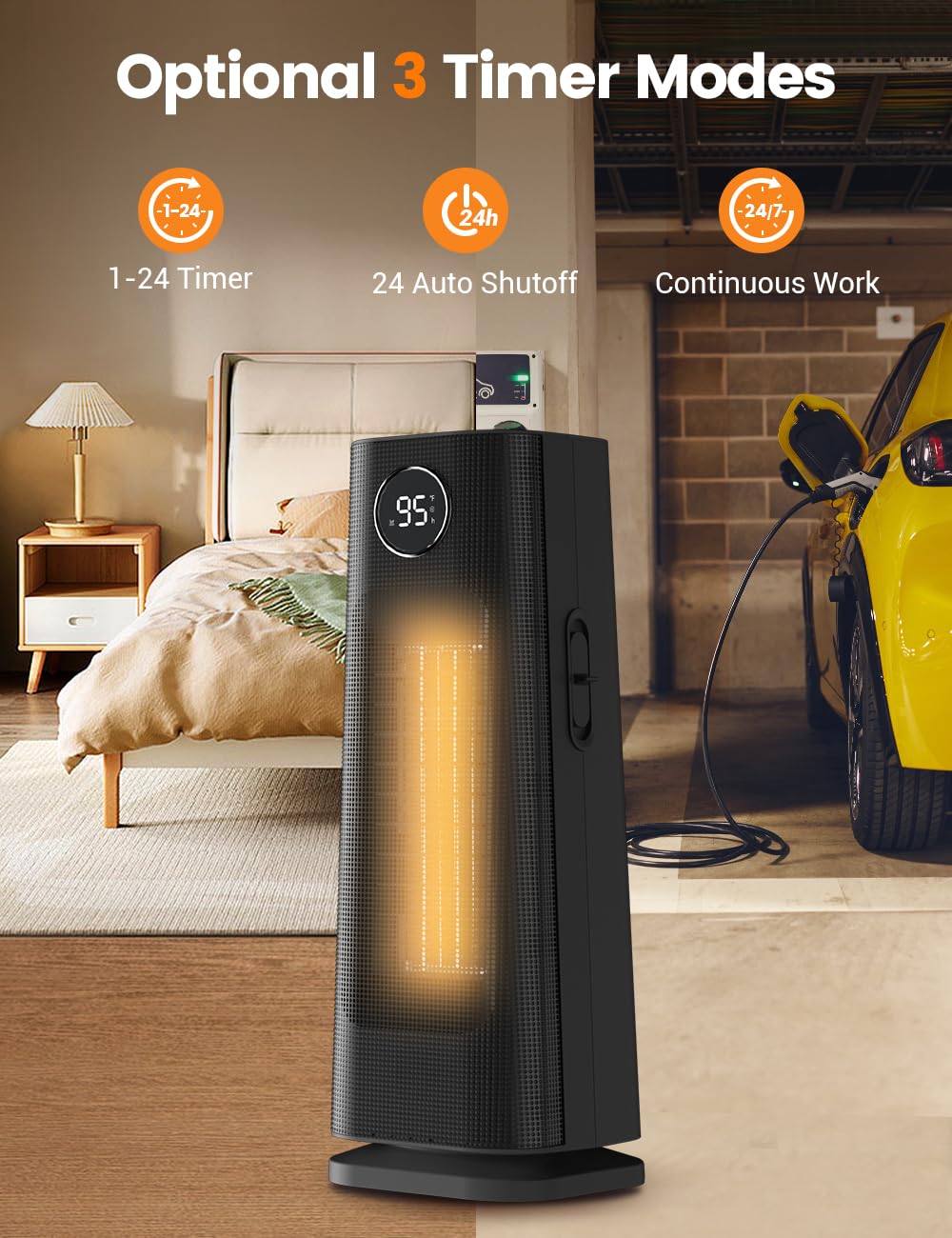 Sunnote 1500W Electric Ceramic Space Heater with Thermostat - Portable Indoor Heater with 5 Heat Modes, 24H Timer, 80° Oscillation & Remote Control - Fast Heating for Office, Bedroom & Home Use - Perfect for Winter Warmth & Energy Efficient Heating