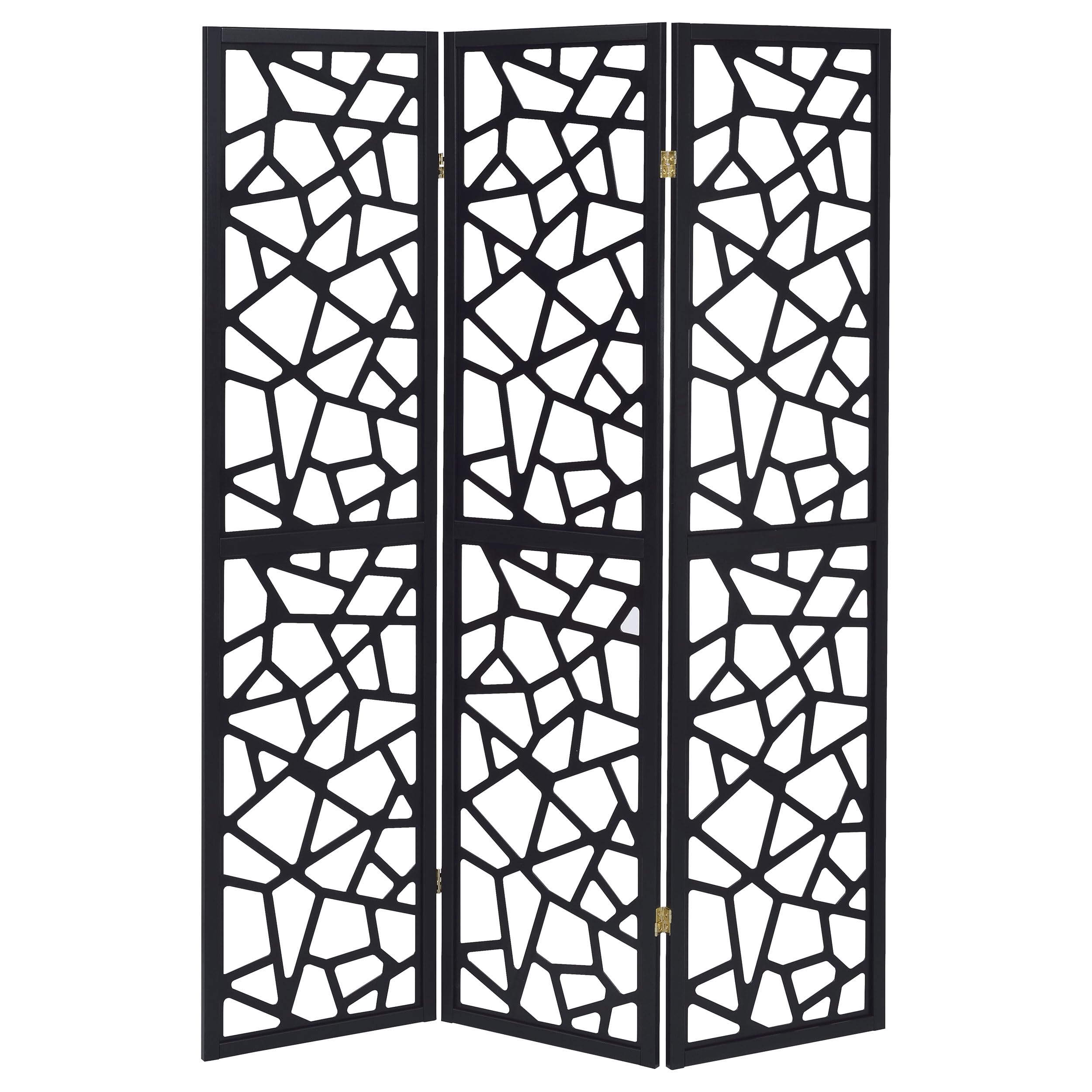 Coaster Home Furnishings Nailan 3-Panel Open Mosaic Pattern Room Divider Screen - Black Modern Folding Partition for Living Room, Bedroom & Office Privacy