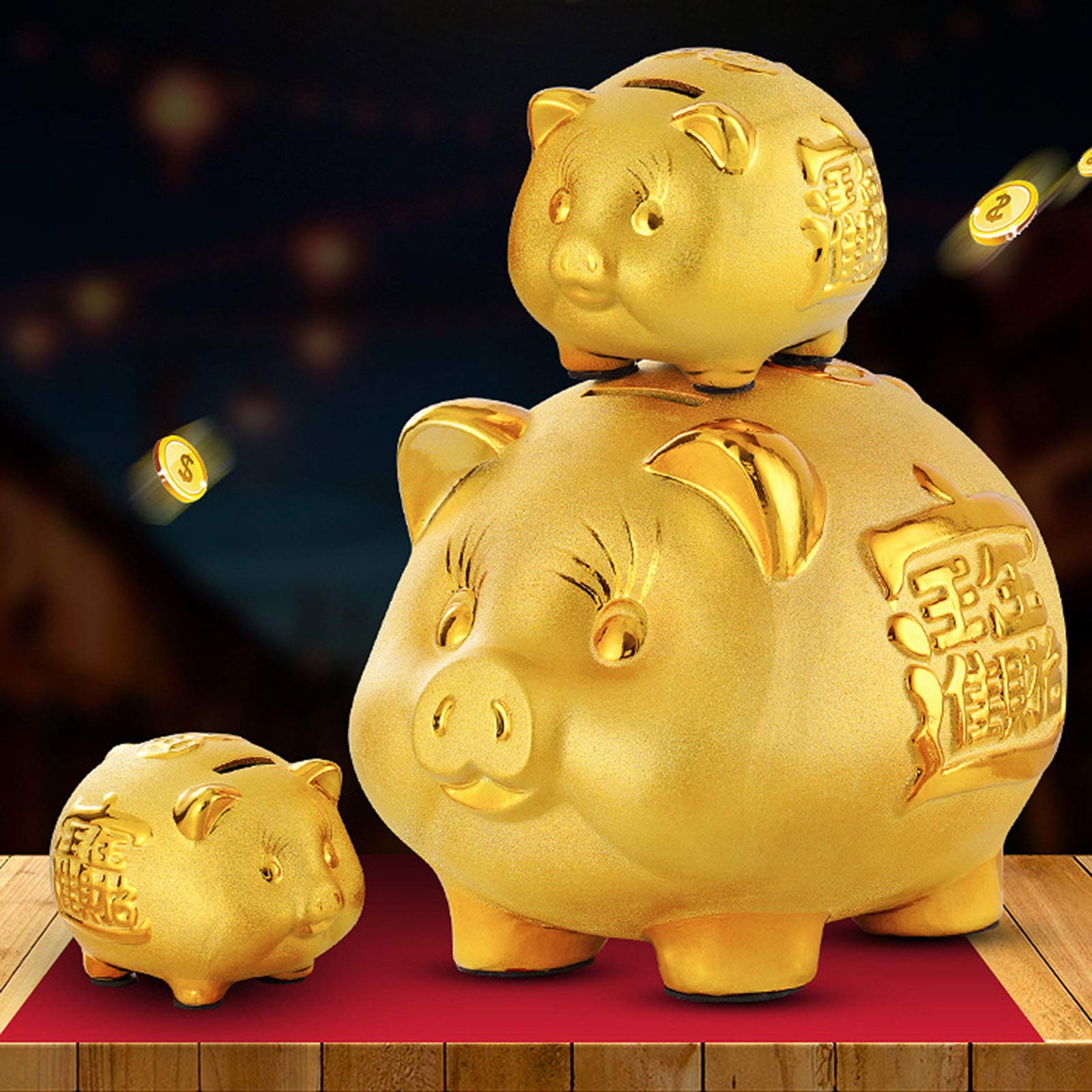 Golden Ceramic Piggy Bank - XL Money Saving Coin Jar for Wealth & Success | Home Decor, Holiday & Birthday Gift Idea | Perfect for Kids' Savings, Office Desk Decor, and Financial Goal Tracking