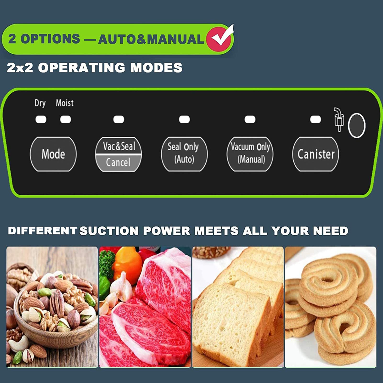 Premium Vacuum Sealer Machine for Food Storage - Automatic & Manual Modes with Built-in Cutter | Includes 2 Bag Rolls (11”x16’ & 8”x16’) | Compact Design for Kitchen Countertop | Perfect for Meal Prep, Sous Vide & Long-Term Food Preservation