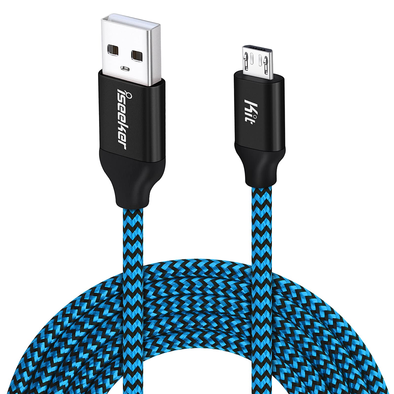 15ft Extra Long Micro USB Charger Cable - High Speed USB 2.0 Charging Cord for Android Phones, Samsung, LG, HTC, Motorola, Nokia & Tablets - Durable Nylon Braided (Blue) - Perfect for Home, Office, Car & Travel Charging