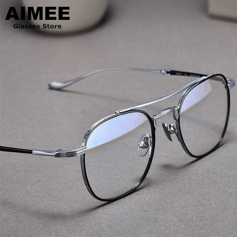 Aimee Unisex Full Rim Square Double Bridge Titanium Eyeglasses Frame - Lightweight Durable Glasses for Men & Women - Perfect for Reading, Work, and Daily Wear (Model 195925)