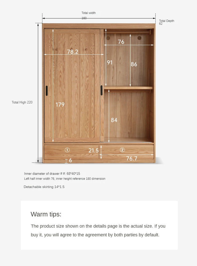 Modern Solid Oak Wood Sliding Door Wardrobe - Durable & Stylish Closet Organizer for Bedroom, Living Room, and Office Storage