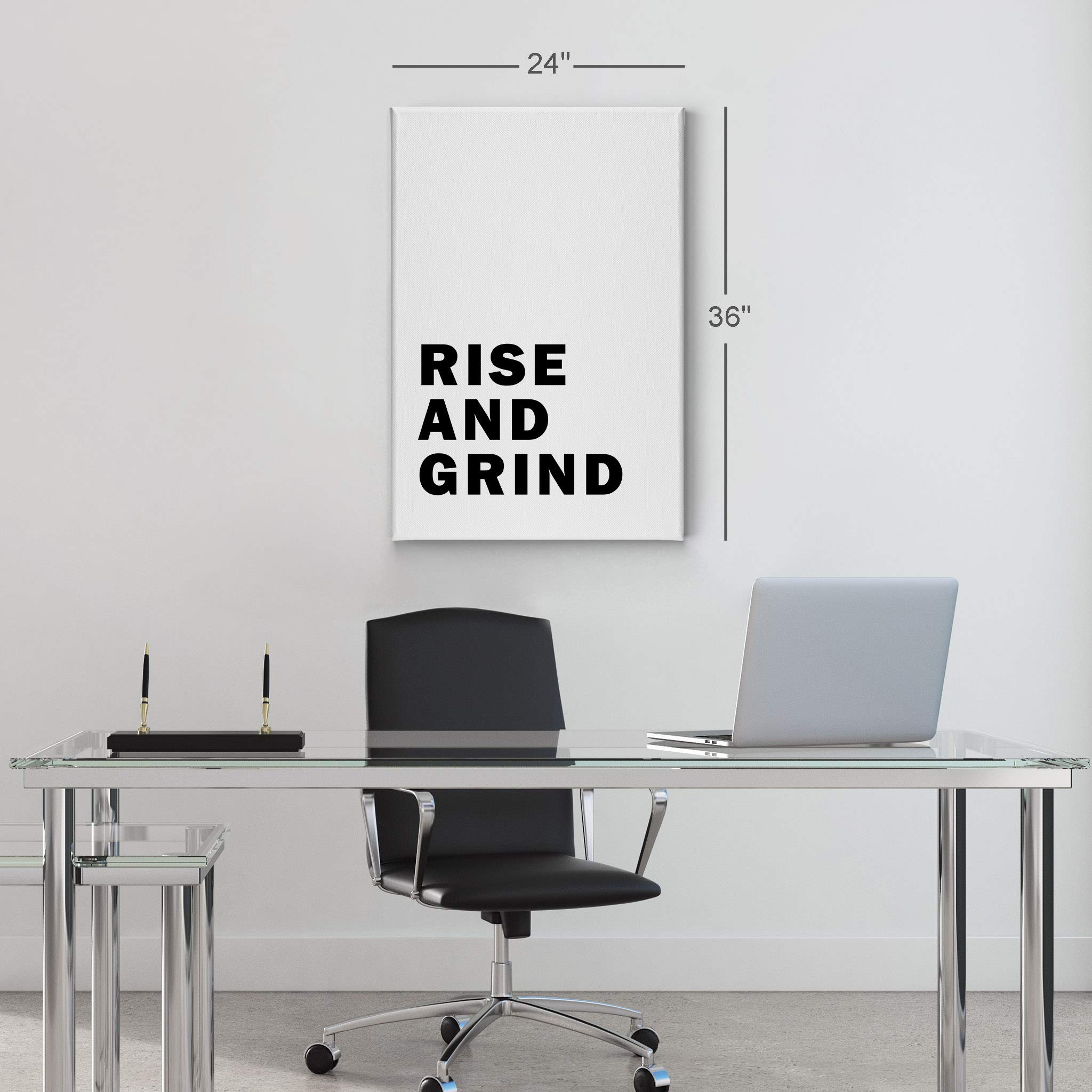 Rise and Grind Motivational Canvas Wall Art - Black & White Inspirational Quote Print for Office & Home Decor (40x30 Inches) | Ready to Hang Entrepreneur Gift for Living Room, Bedroom & Workspace