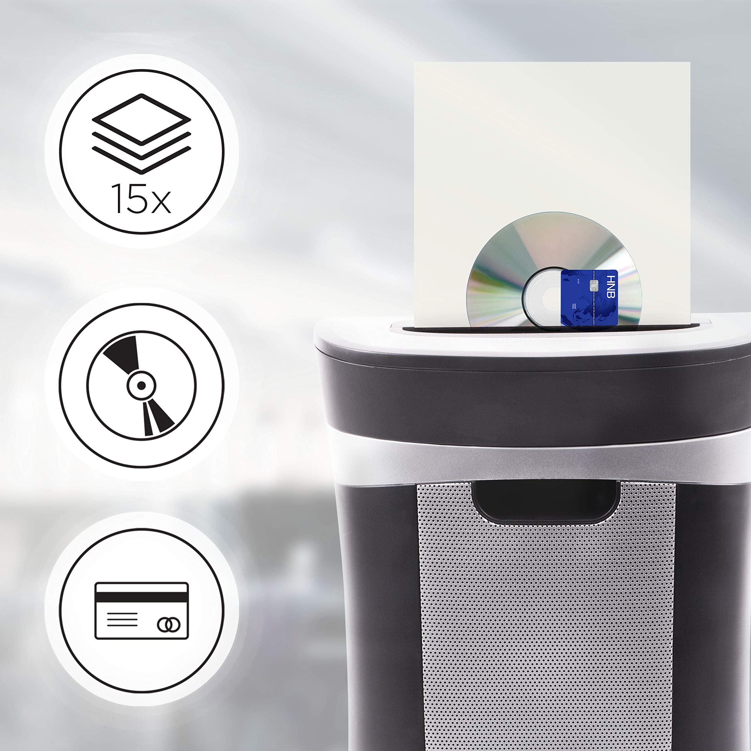 Duronic PS581 Cross Cut Paper Shredder - 15 Sheet Heavy Duty Electric Shredder for Home & Office | Secure Document, Credit Card & Envelope Shredding | Compact Design for Desk Use | Black (P4) | Perfect for Confidential Data Protection & Space-Saving Organization
