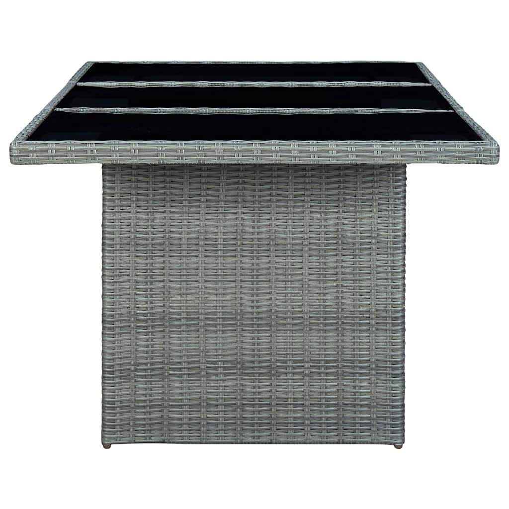 Outdoor Patio Table with Light Gray Poly Rattan & Tempered Glass - Garden, Deck, Lawn, Backyard, Terrace Furniture for Dining & Relaxation