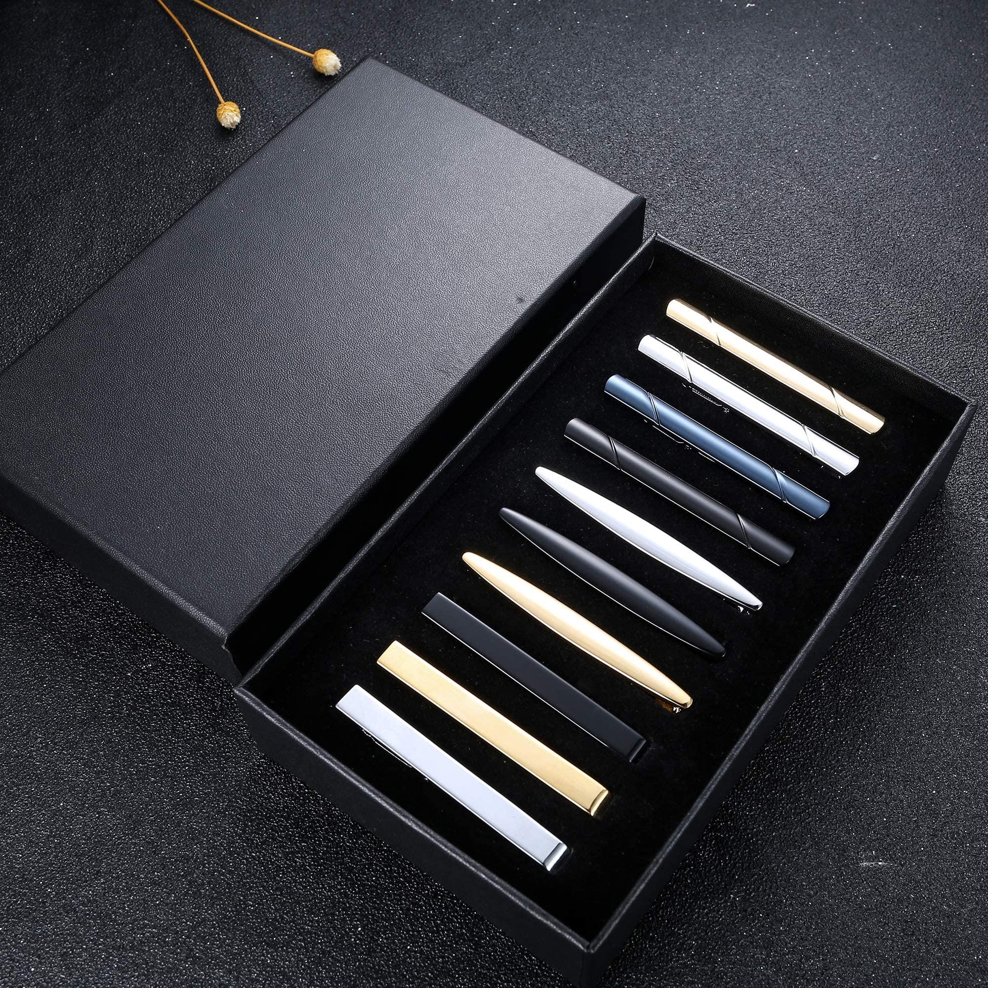 JOERICA 10 Pcs Stainless Steel Tie Clips Set for Men - Slim Tie Bar Pin Clips for Regular Ties, Necktie Accessories for Wedding, Business, Office & Formal Events - Includes Gift Box