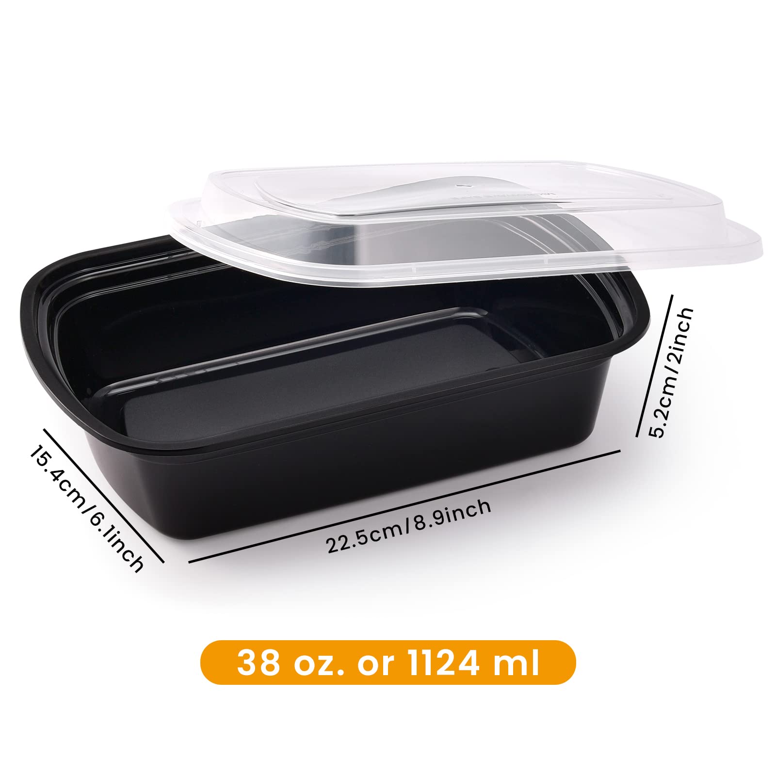38oz Meal Prep Containers - Extra Large & Thick Reusable Plastic Food Storage Containers with Lids (30 Pack) | BPA Free, Microwave, Freezer & Dishwasher Safe | Stackable Bento Box for Meal Prepping, Leftovers & Office Lunch