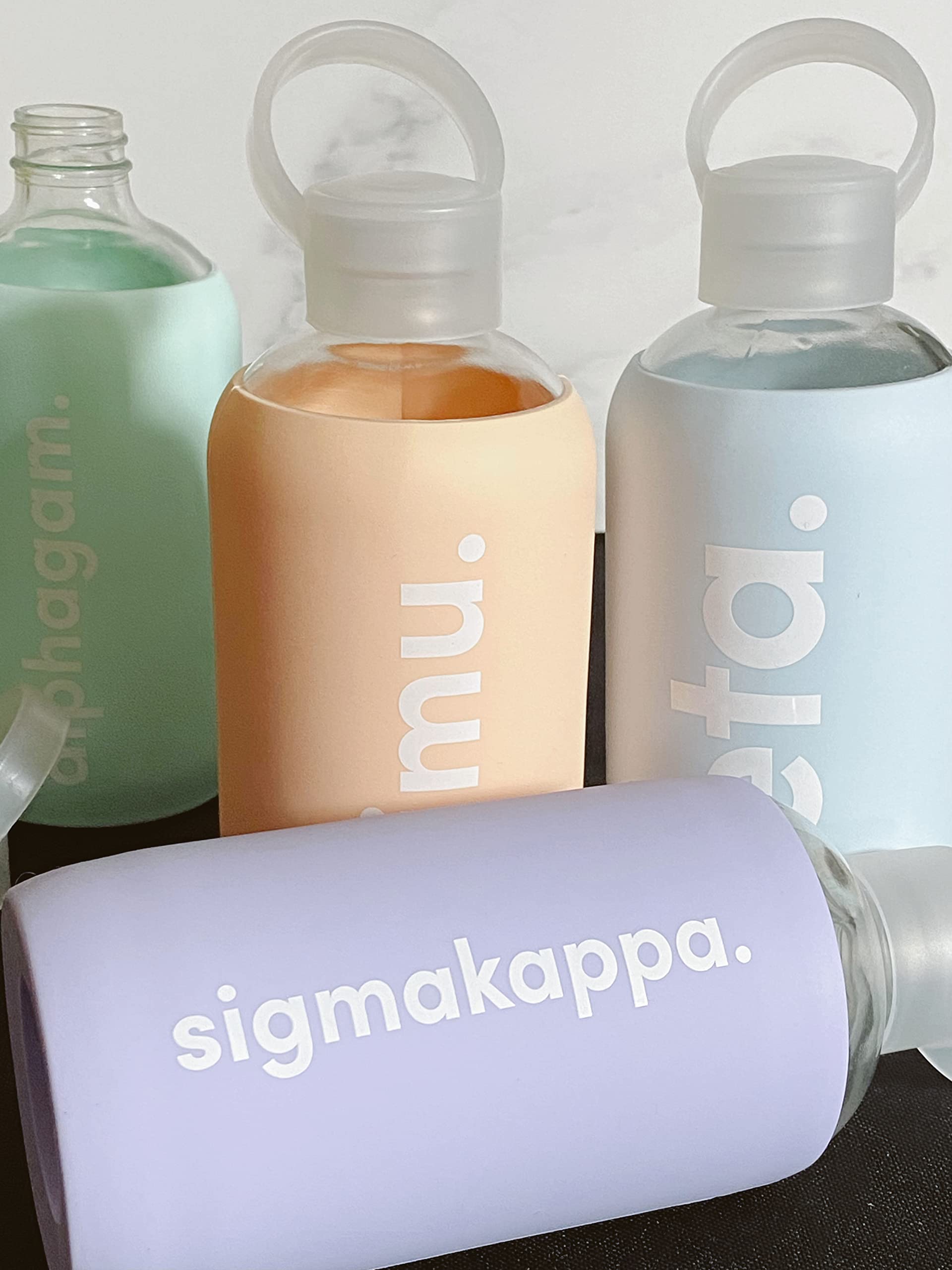Theta Phi Alpha Sorority Glass Water Bottle with Silicone Sleeve - 16oz Reusable Glass Water or Juice Bottle with Leak-Proof Cap - Perfect for College, Gym, Work & Outdoor Activities