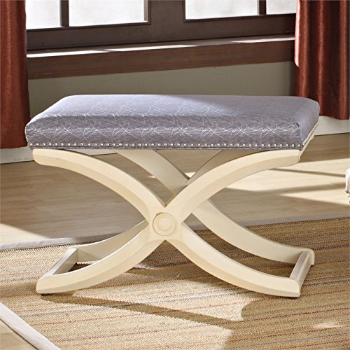 Acme Furniture Khloe Stool - Antique White & Blue Bar Stool with Cushion - Perfect for Kitchen Island, Breakfast Nook & Home Decor