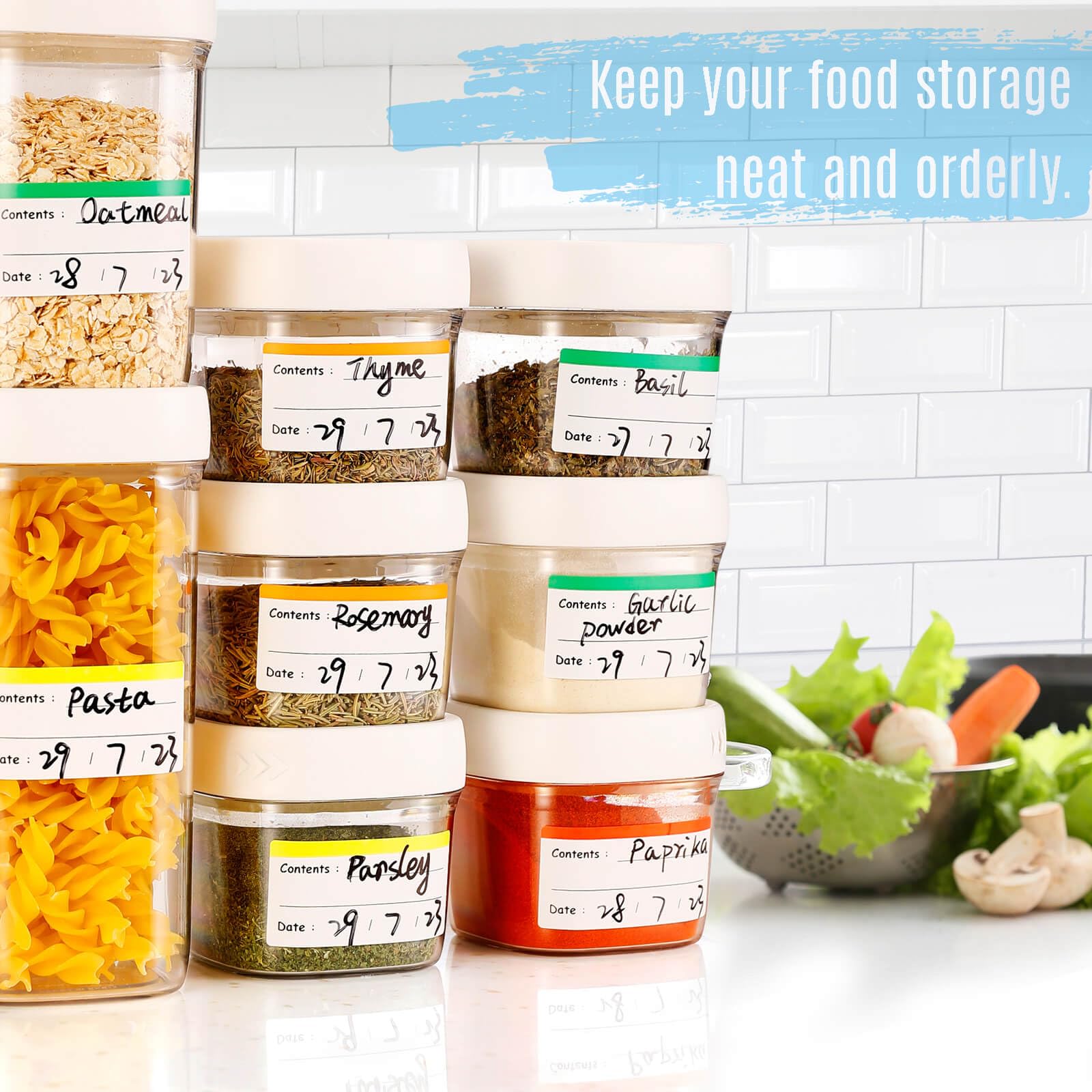 Colorful Freezer Food Labels - Removable Fridge Stickers for Food Containers & Meal Prep - 100pc Kitchen Organization Set for Meal Planning, Storage & Pantry Organization