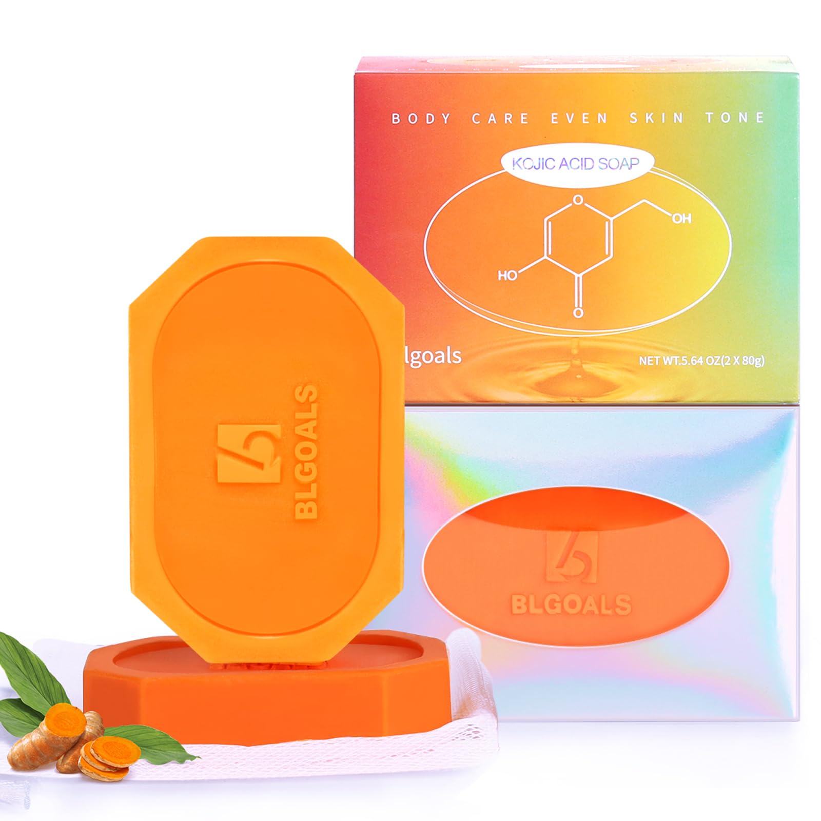 Kojic Acid Soap for Dark Spots - Natural Turmeric & Retinol - 160g (2 Bars) for Clear Skin