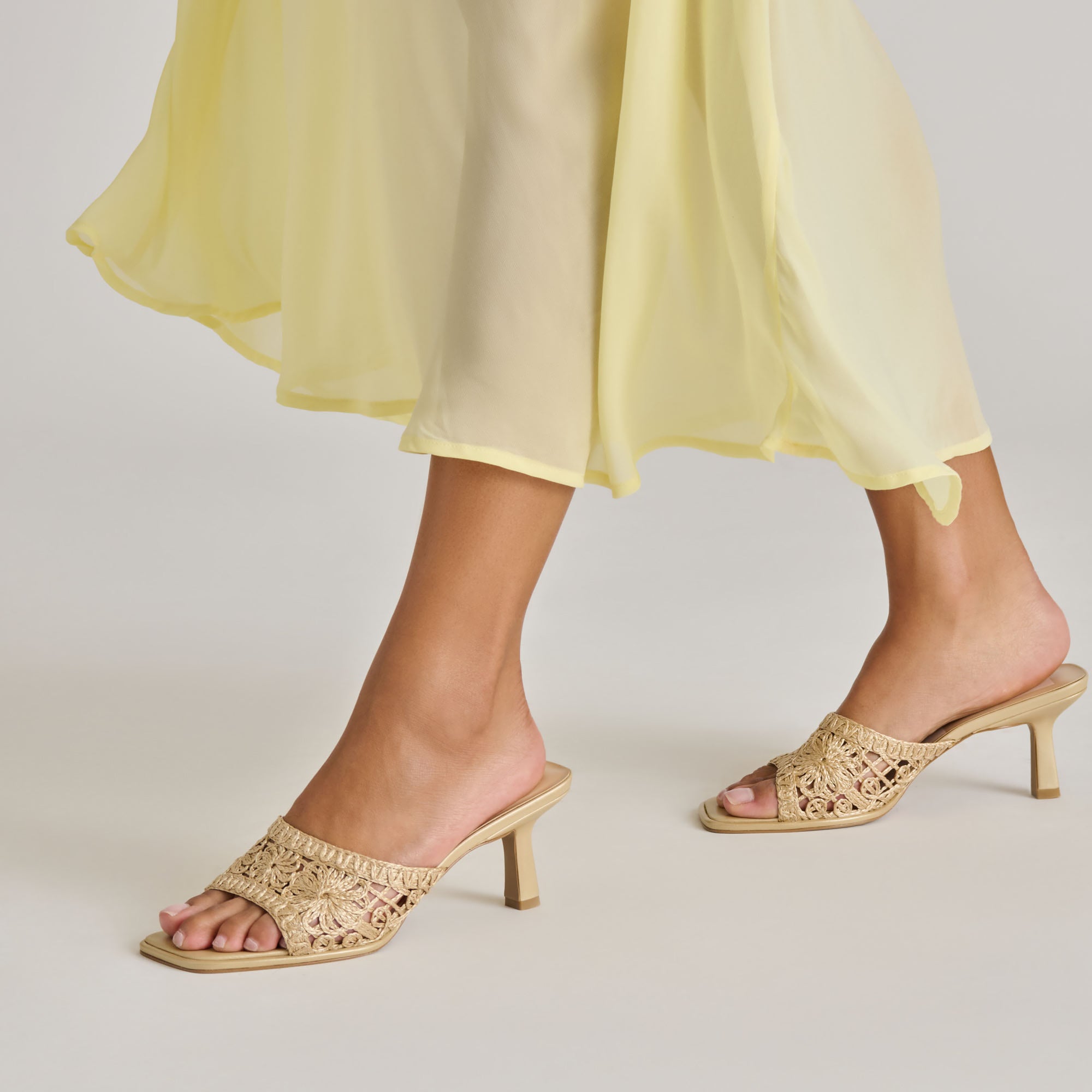 MAYLAH Women's Light Gold Macrame Heels - Elegant High Heel Sandals for Parties, Weddings & Special Occasions