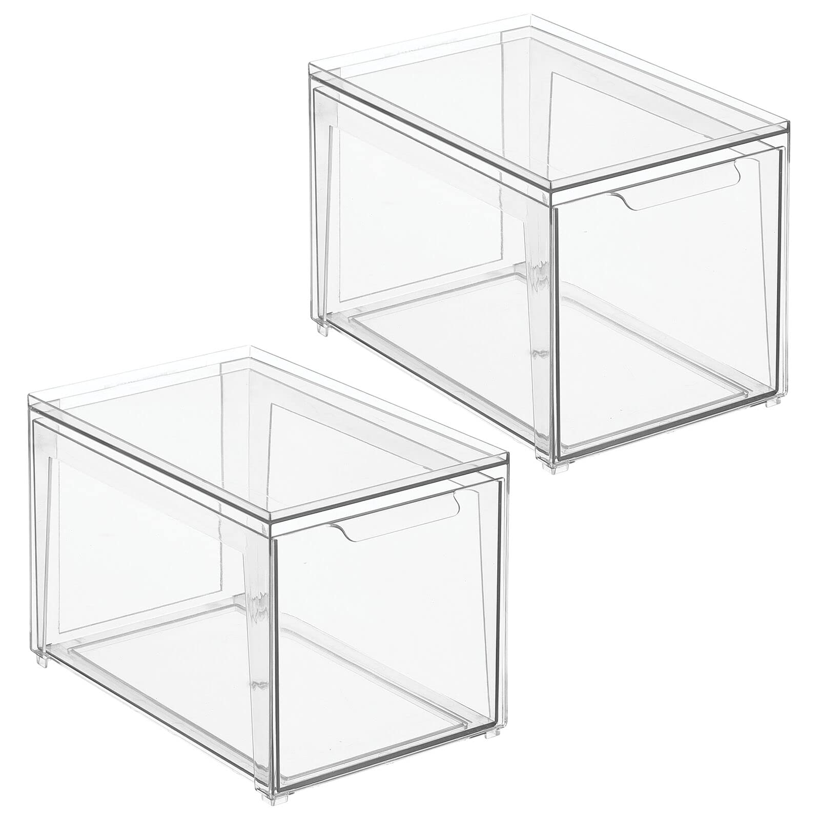 mDesign Plastic Stackable Closet Storage Bins with Pull-Out Drawers - 2 Pack Clear Organizers for Cabinet, Desk, Shelf, Cupboard & Dresser | Perfect for Bedroom, Bathroom & Office Organization | Lumiere Collection
