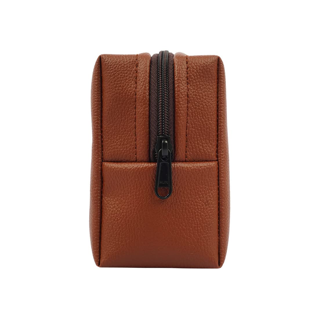 Crazyify Brown Solid PU Cosmetic Bag - Waterproof Travel Makeup Pouch for Women | Toiletry Organizer | Perfect for Travel, Gym, and Daily Use