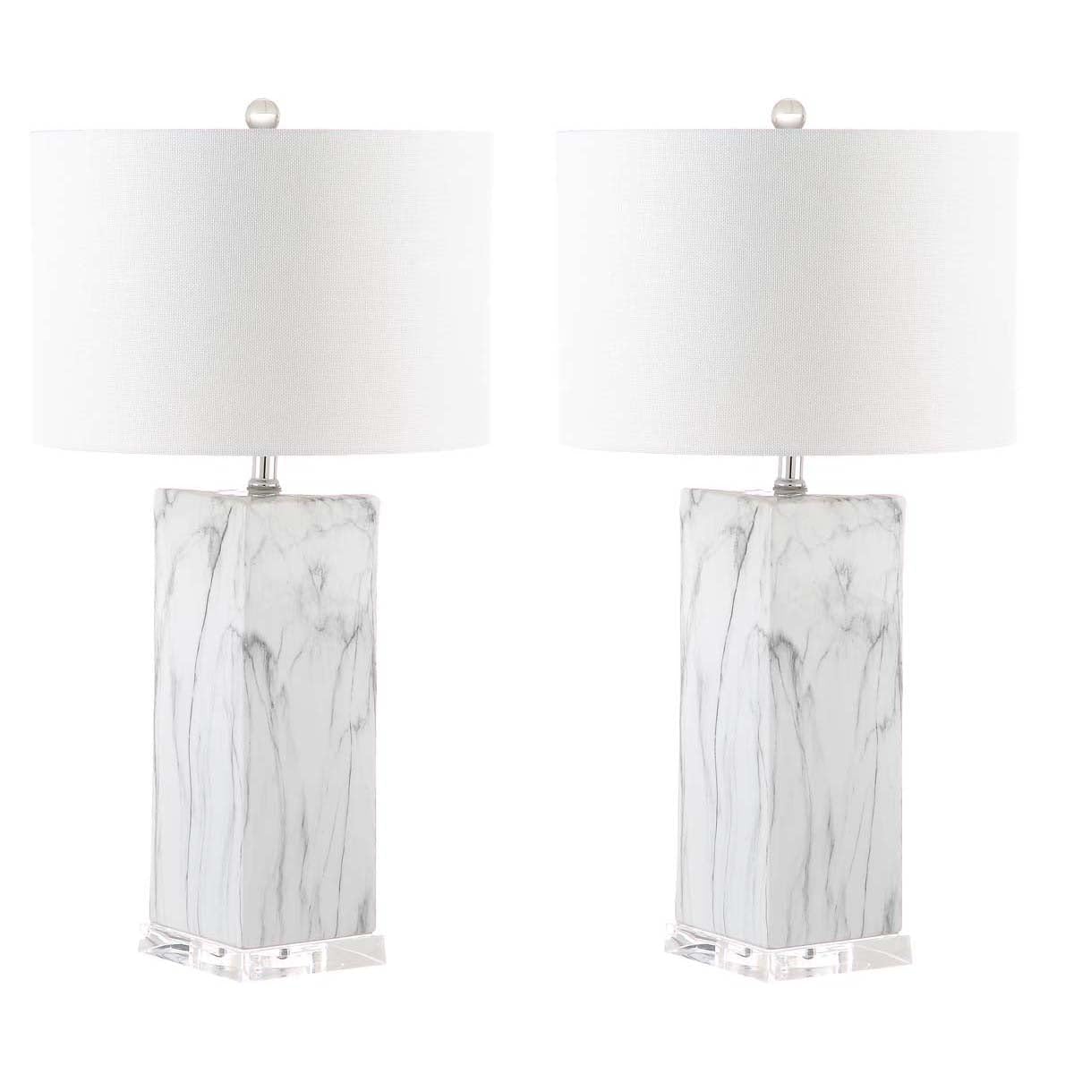 SAFAVIEH Olympia Modern Contemporary Black & White Marble Ceramic Table Lamp Set of 2 with LED Bulbs - 29