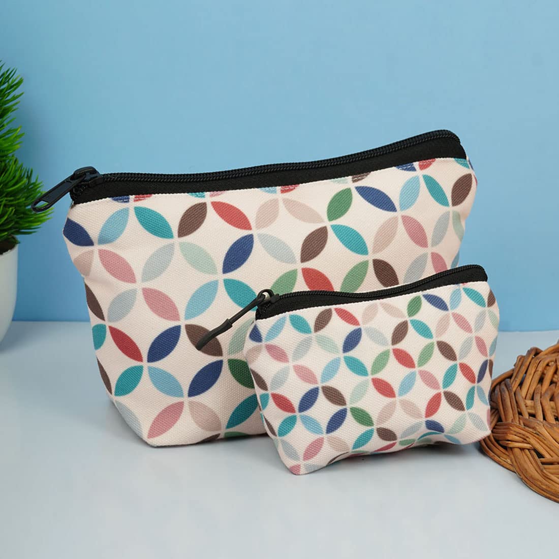 Crazyify Printed Makeup Pouch Set of 2 - Waterproof Cosmetic Bag, Travel Toiletry Organizer for Women | Perfect for Travel, Gym, and Daily Makeup Storage