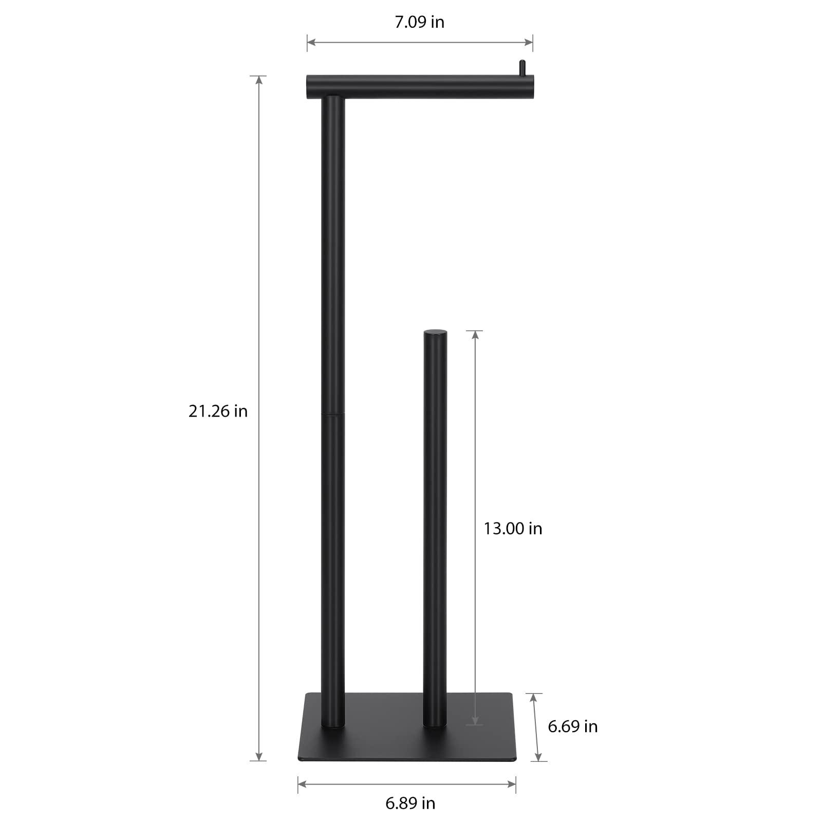 Black Free Standing Toilet Paper Holder with Square Base - Bathroom Tissue Roll Dispenser & Organizer for Lavatory, Home, Office, and RV Use