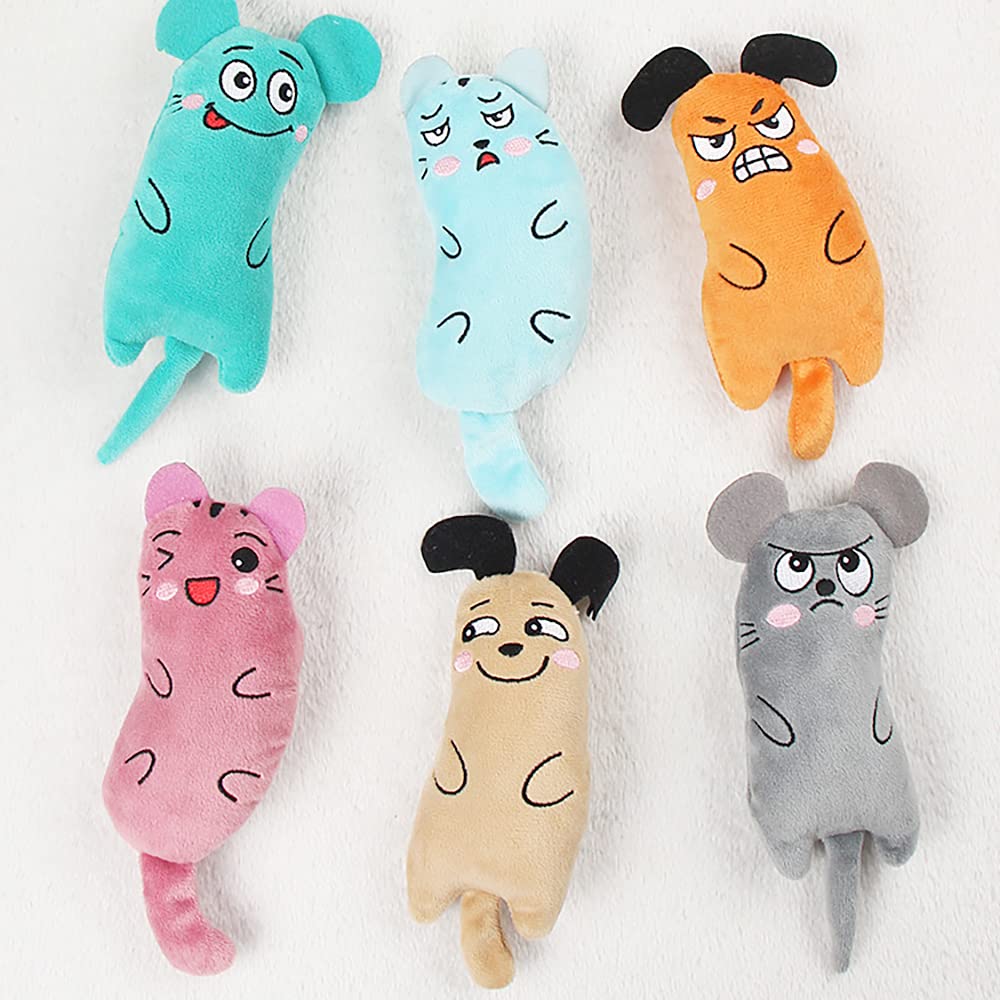 6 PCS Catnip Toys for Kittens & Adult Cats - Interactive Cat Chew Toys with Catnip, Bite-Resistant Cat Toys for Teething, Cartoon Mice Design - Perfect for Playtime, Training & Stress Relief