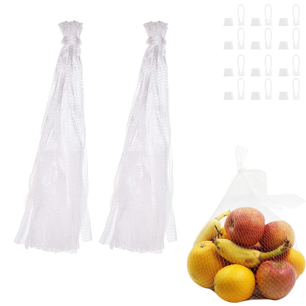 100pcs Reusable Mesh Produce Bags for Seafood Boiling - 24inch Crawfish Bags with Loop-Style Closures - Durable Plastic Onion & Vegetable Storage Bags (White) - Perfect for Crab, Shrimp, Clams Cooking & Farmers Market Produce Organization