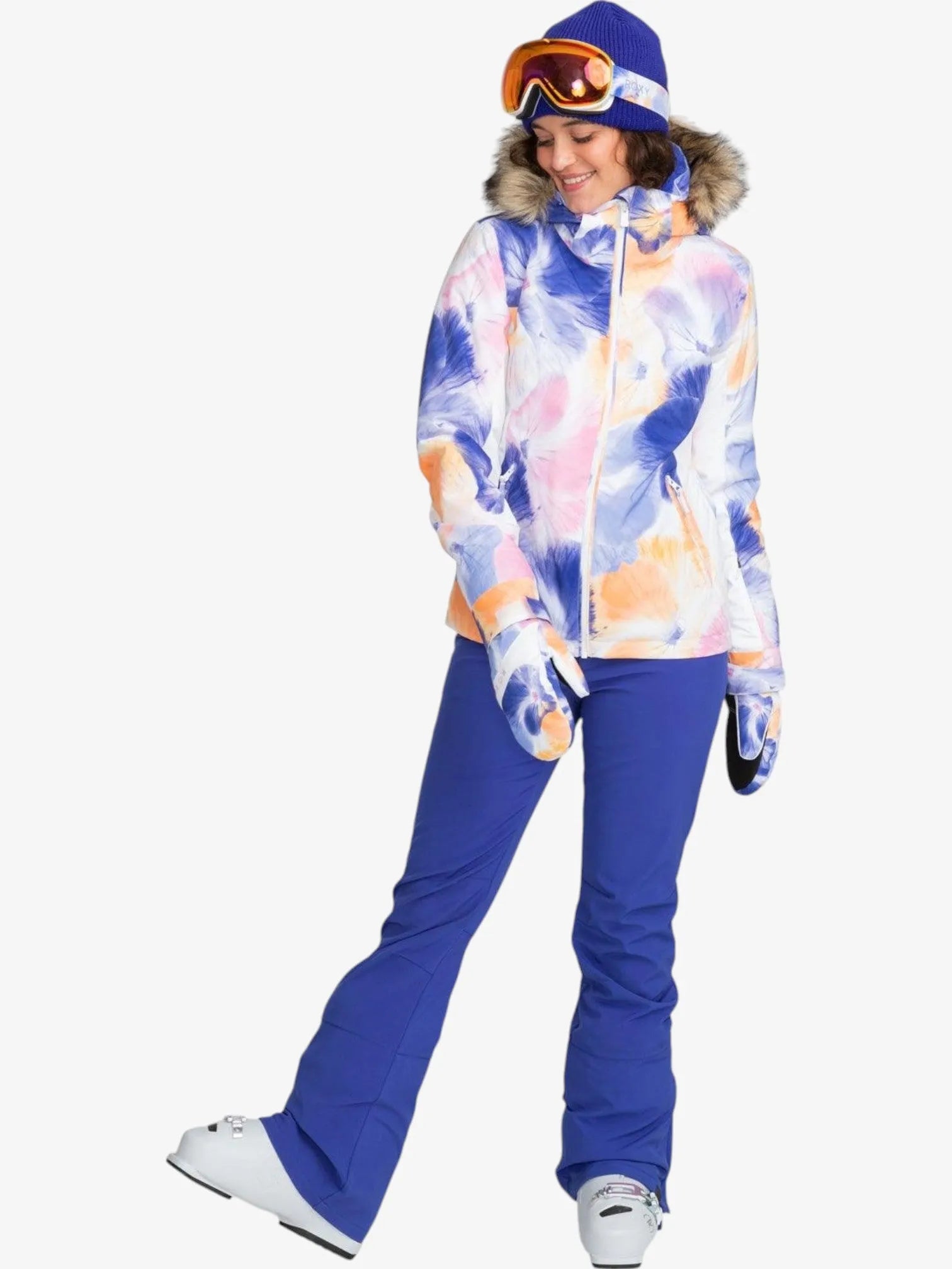 Roxy Women's Jet Ski Snow Jacket - Waterproof Winter Coat for Skiing & Snowboarding - Purple & White Camouflage Design