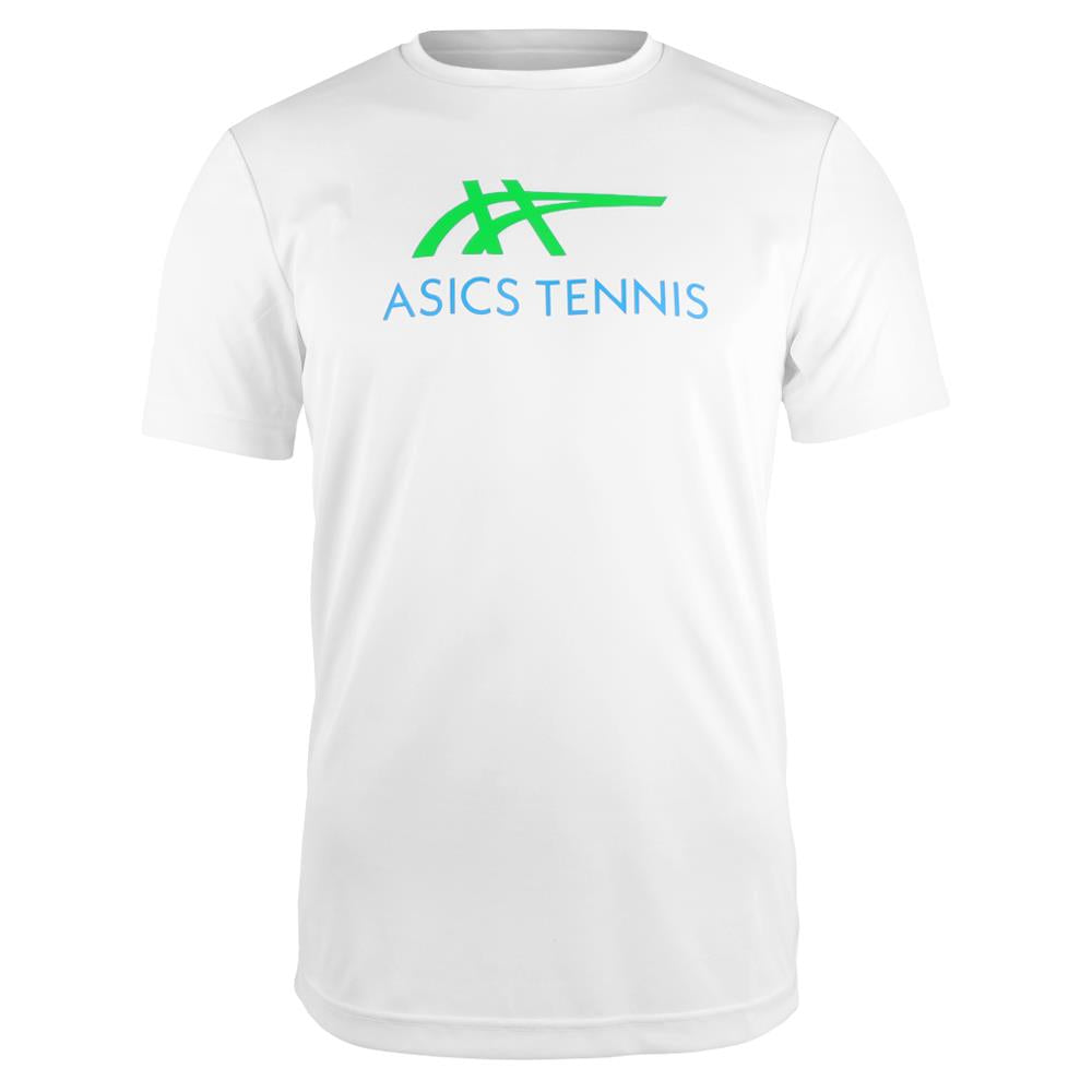 ASICS Men's Court Graphic Tee - Breathable Cotton Short Sleeve Tennis Shirt for Men | Brilliant White/New Leaf | Perfect for Tennis, Gym & Casual Wear