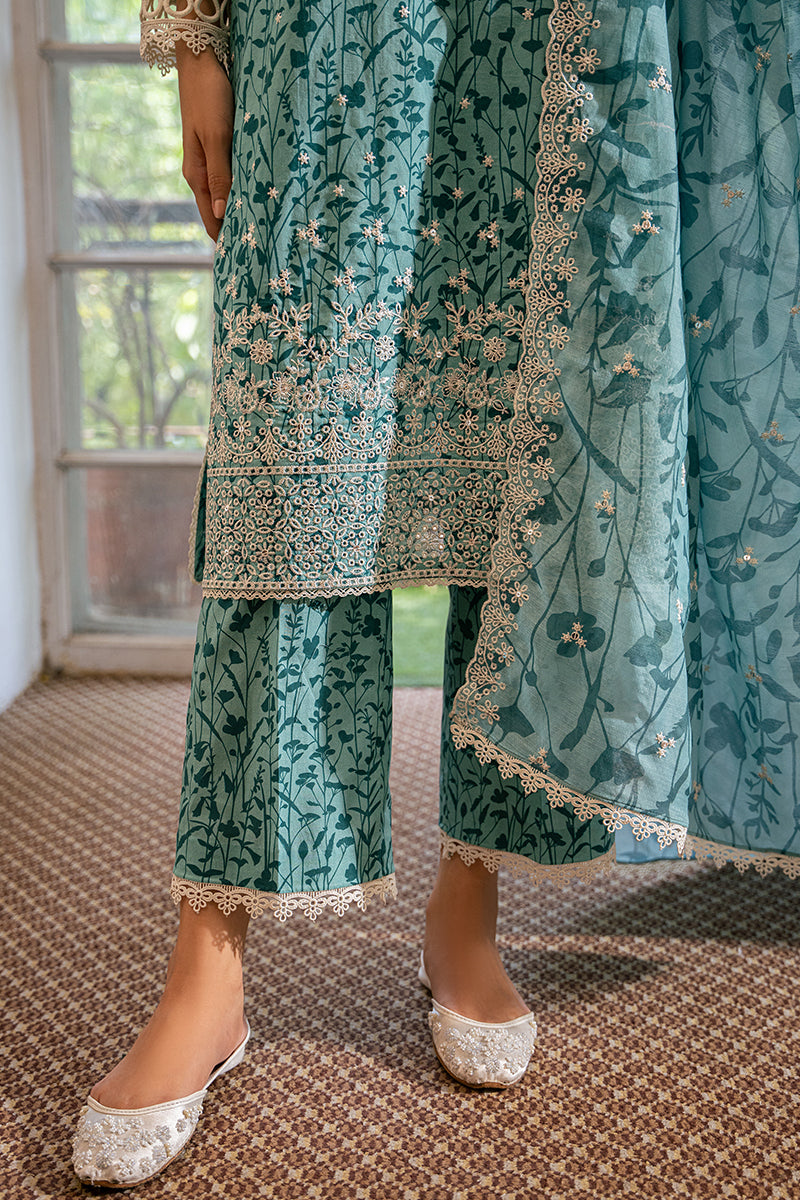 Minty Meadow 3-Piece Embroidered Lawn Suit for Women - Elegant Pakistani Formal Wear - Perfect for Weddings, Parties & Special Occasions